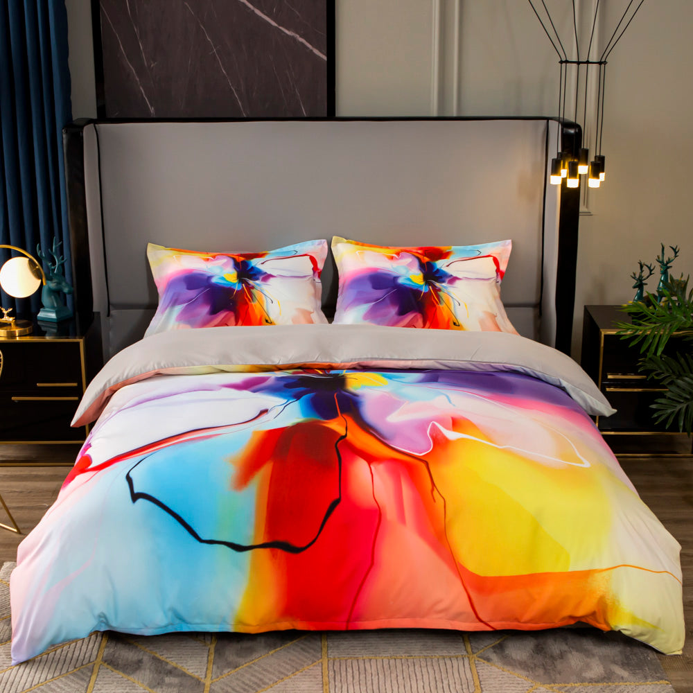 3D Watercolor Colorful Floral Quilt Cover Set Bedding Set Duvet Cover Pillowcases 477- Jess Art Decoration