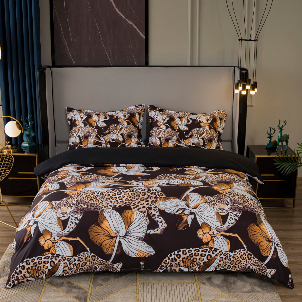 3D Leopard Floral Vintage Quilt Cover Set Bedding Set Duvet Cover Pillowcases 479- Jess Art Decoration