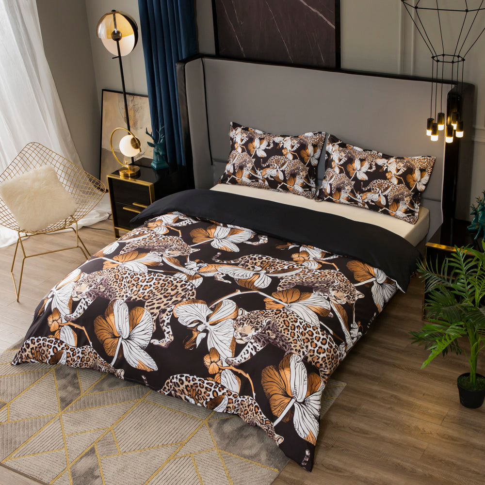 3D Leopard Floral Vintage Quilt Cover Set Bedding Set Duvet Cover Pillowcases 479- Jess Art Decoration