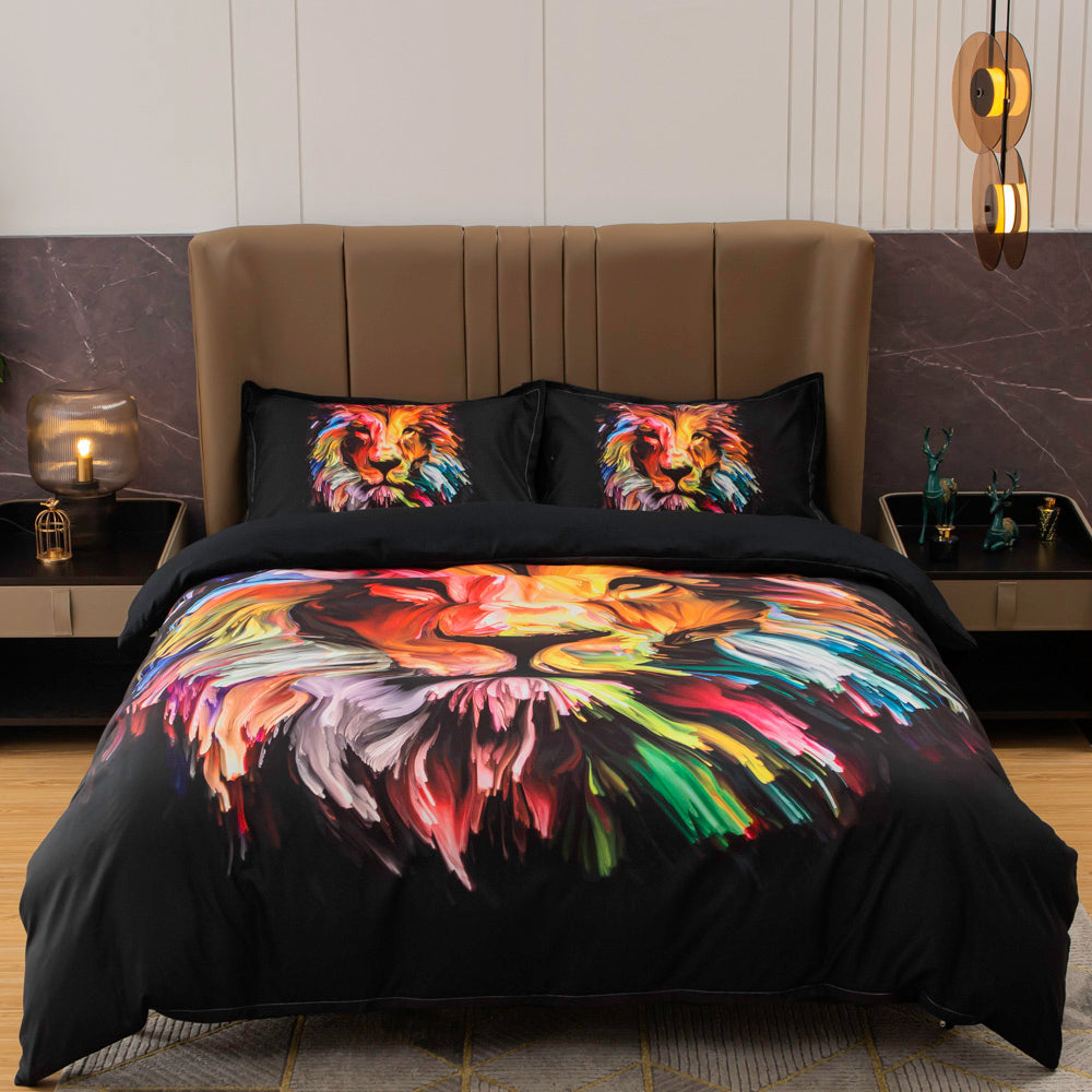 3D Colorful Lion Quilt Cover Set Bedding Set Duvet Cover Pillowcases 508- Jess Art Decoration