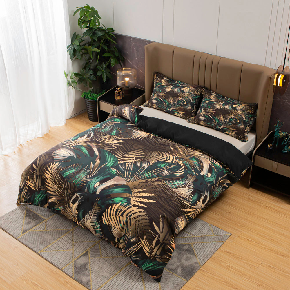 3D Green Brown Leaves Quilt Cover Set Bedding Set Duvet Cover Pillowcases 493- Jess Art Decoration
