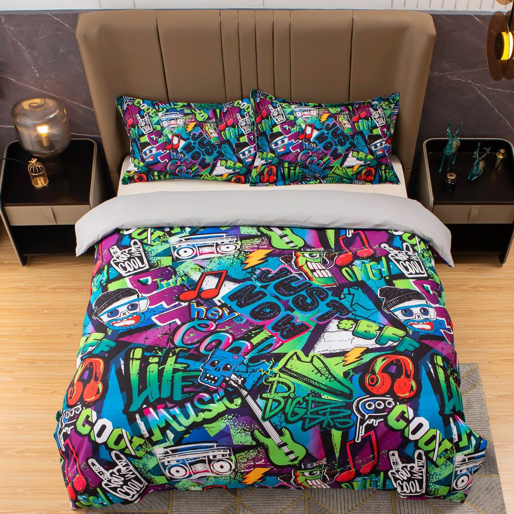 3D Colorful Graffiti Music Quilt Cover Set Bedding Set Duvet Cover Pillowcases 496- Jess Art Decoration