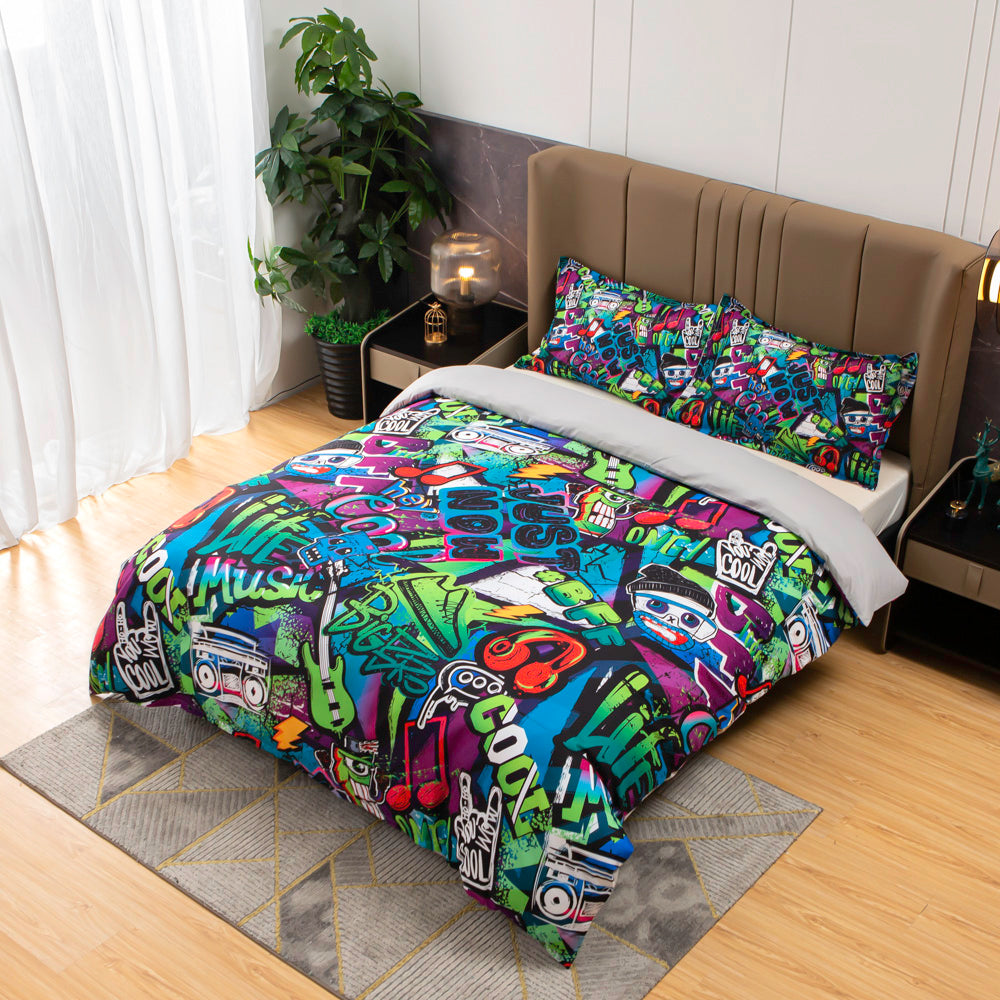 3D Colorful Graffiti Music Quilt Cover Set Bedding Set Duvet Cover Pillowcases 496- Jess Art Decoration