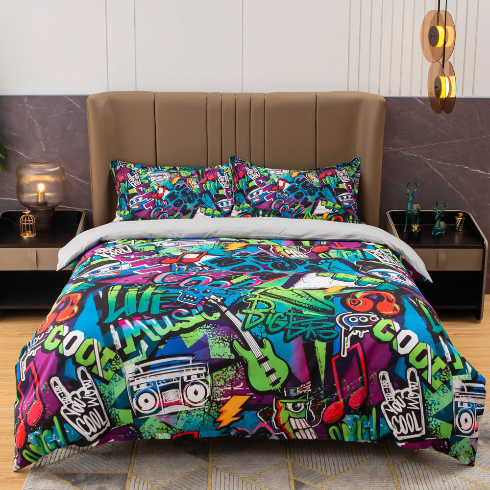 3D Colorful Graffiti Music Quilt Cover Set Bedding Set Duvet Cover Pillowcases 496- Jess Art Decoration