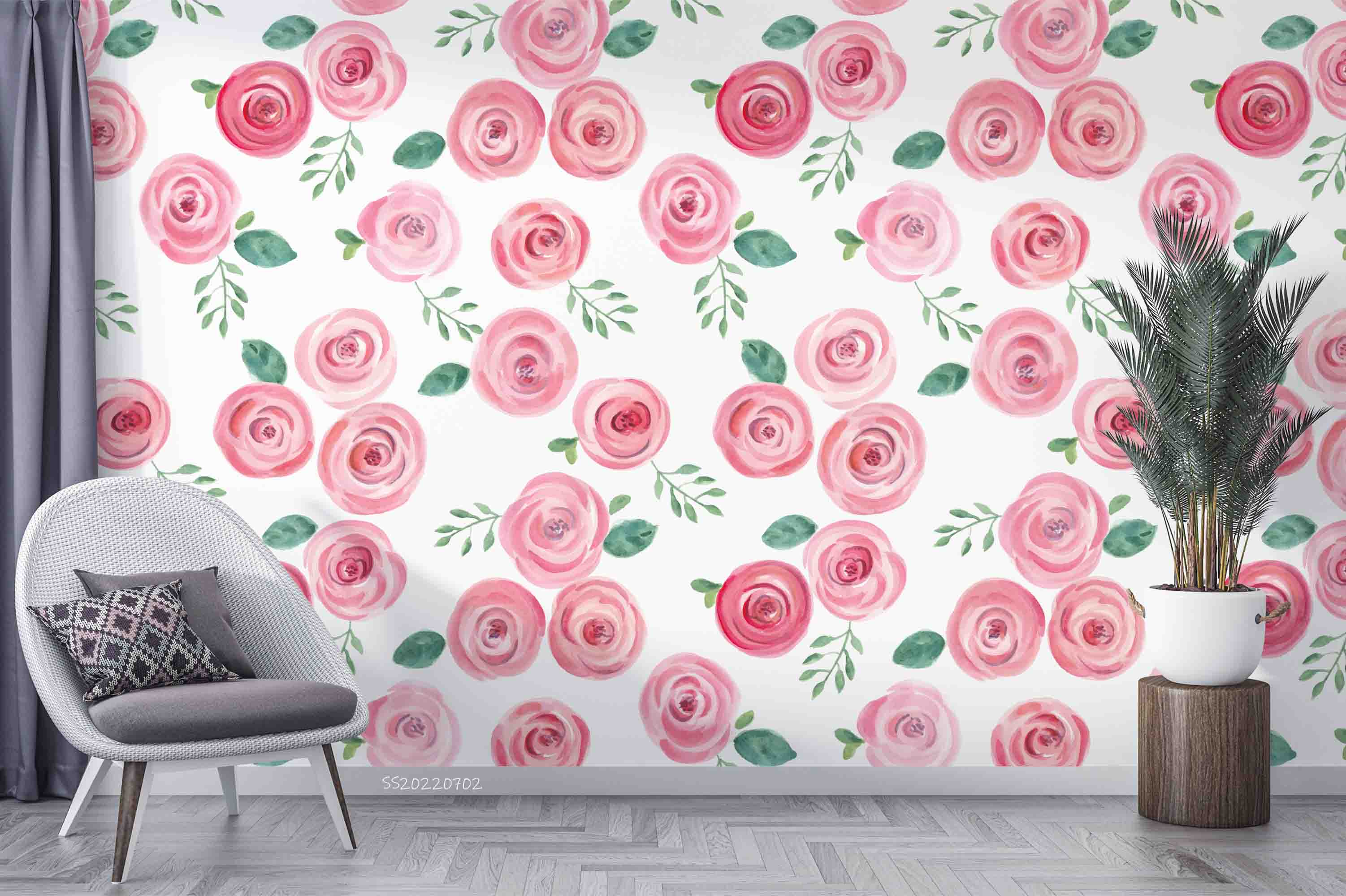 3D Watercolor Rose Leaf Pattern Wall Mural Wallpaper GD 5197- Jess Art Decoration