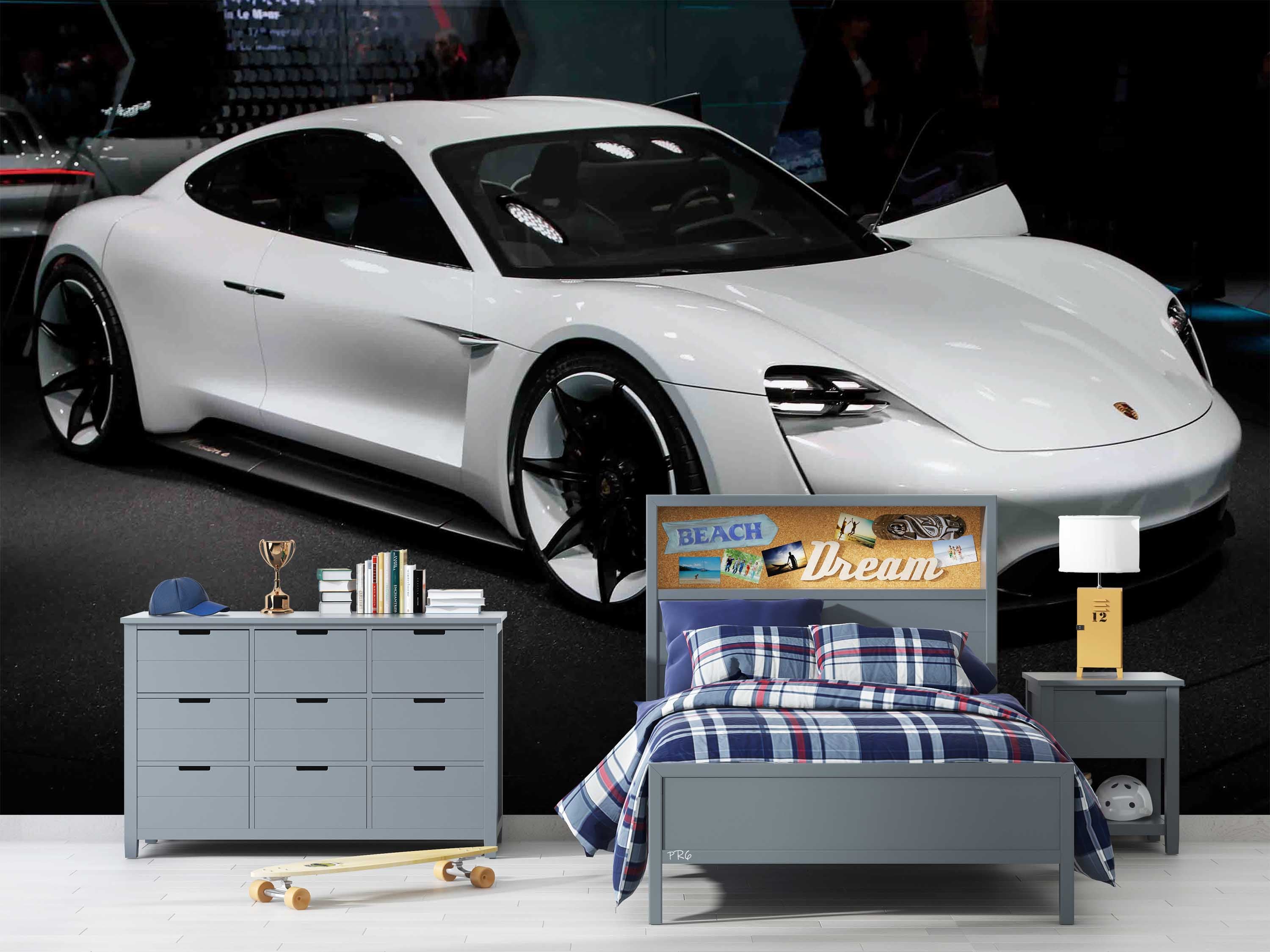Roadster White Black Racing Wallpaper racing & cars wall mural for garage, game room or entertainment space - view 5