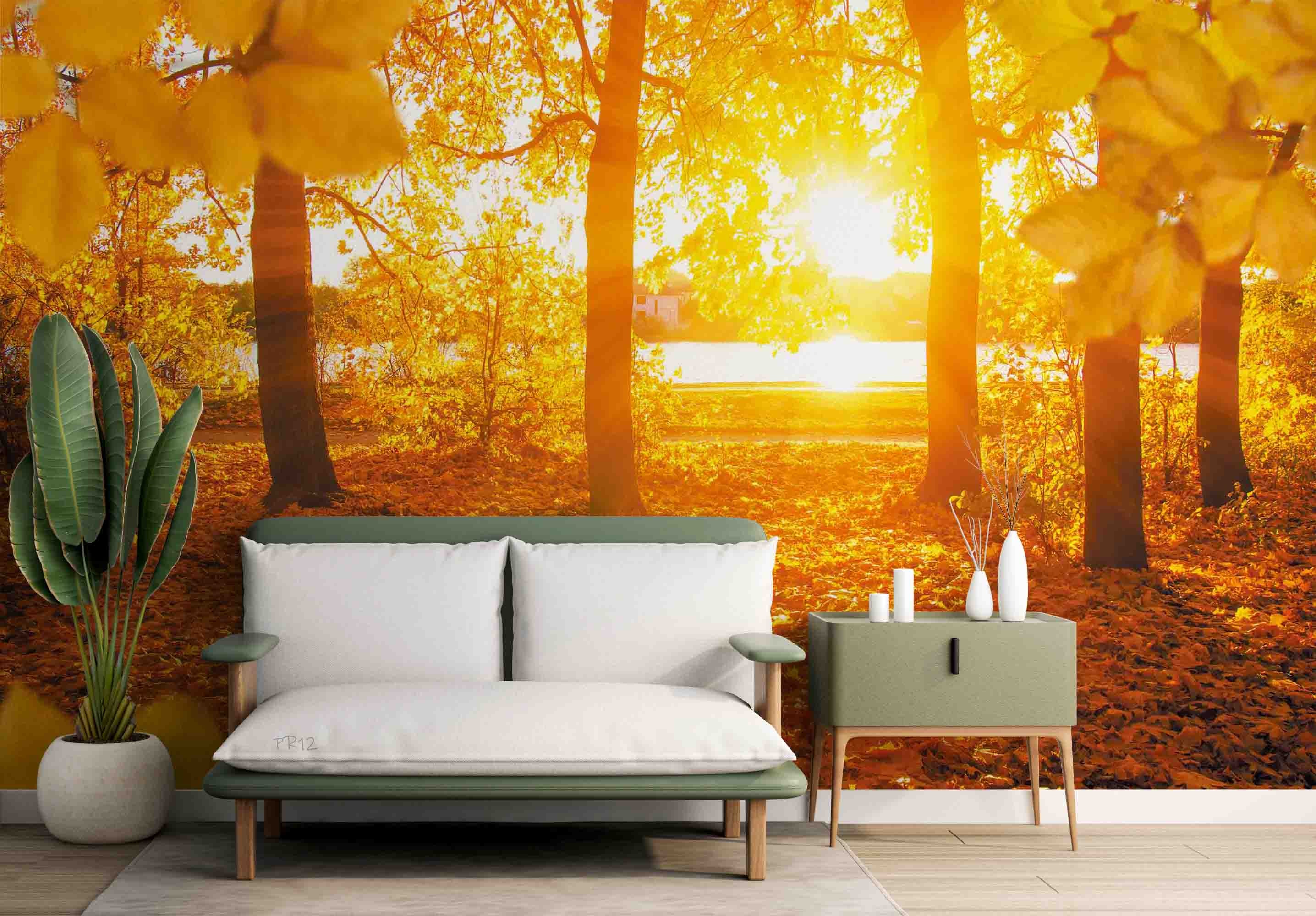 3D Autumn Forest Fallen Leaves River Sunset Scenery Wall Mural Wallpaper GD 4978- Jess Art Decoration
