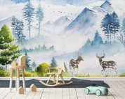 3D Snow Mountain Deer soft winter mountain deer landscape wall mural wallpaper for nursery