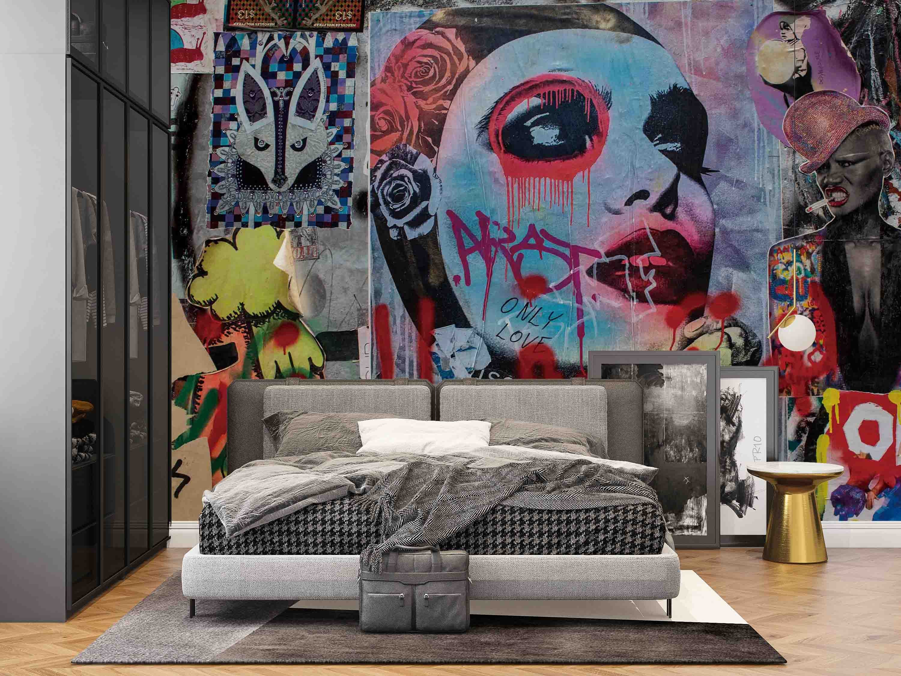 Abstract Art Graffiti Woman Face Wallpaper portrait street art wall mural for bedroom or creative studio - view 5