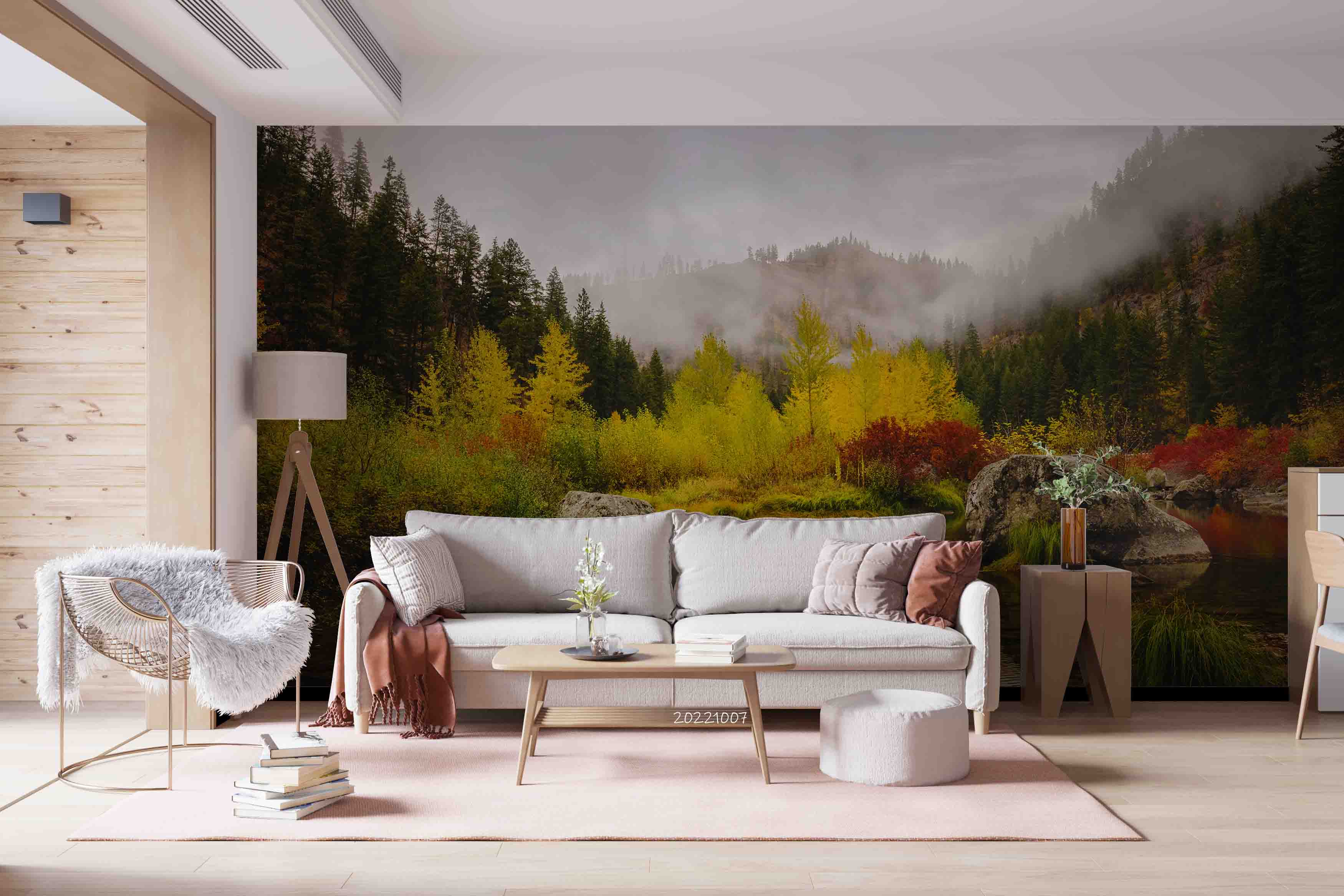 3D Autumn Forest River Misty Morning Wall Mural Wallpaper GD 3294- Jess Art Decoration