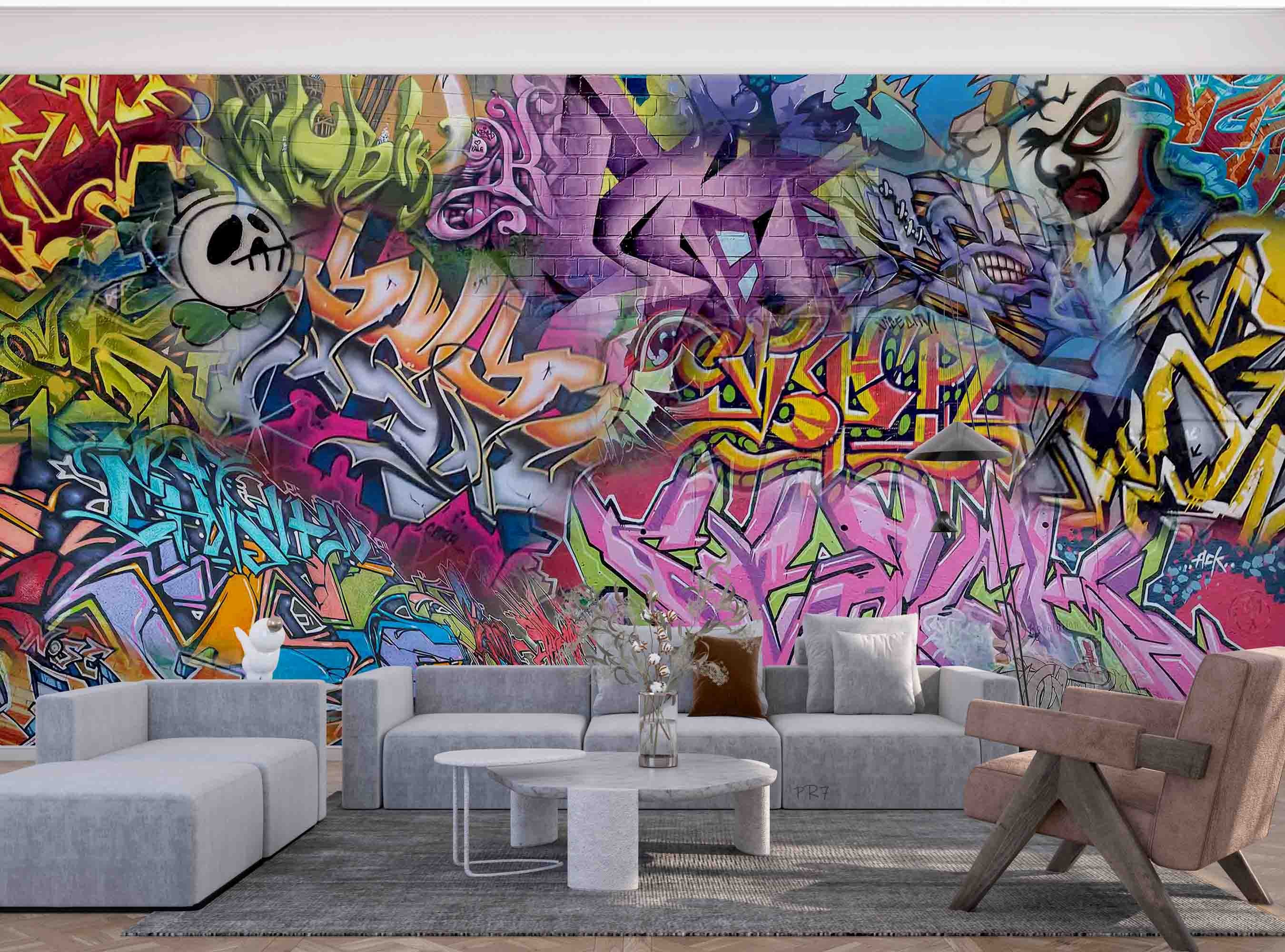 3D Abstract Art Graffiti Colorful Wall Mural Wallpaper GD 4435- Jess Art Decoration