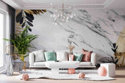 3D Black Gold Leaf Border White Marble Background Wall Mural Wallpaper GD 3582- Jess Art Decoration