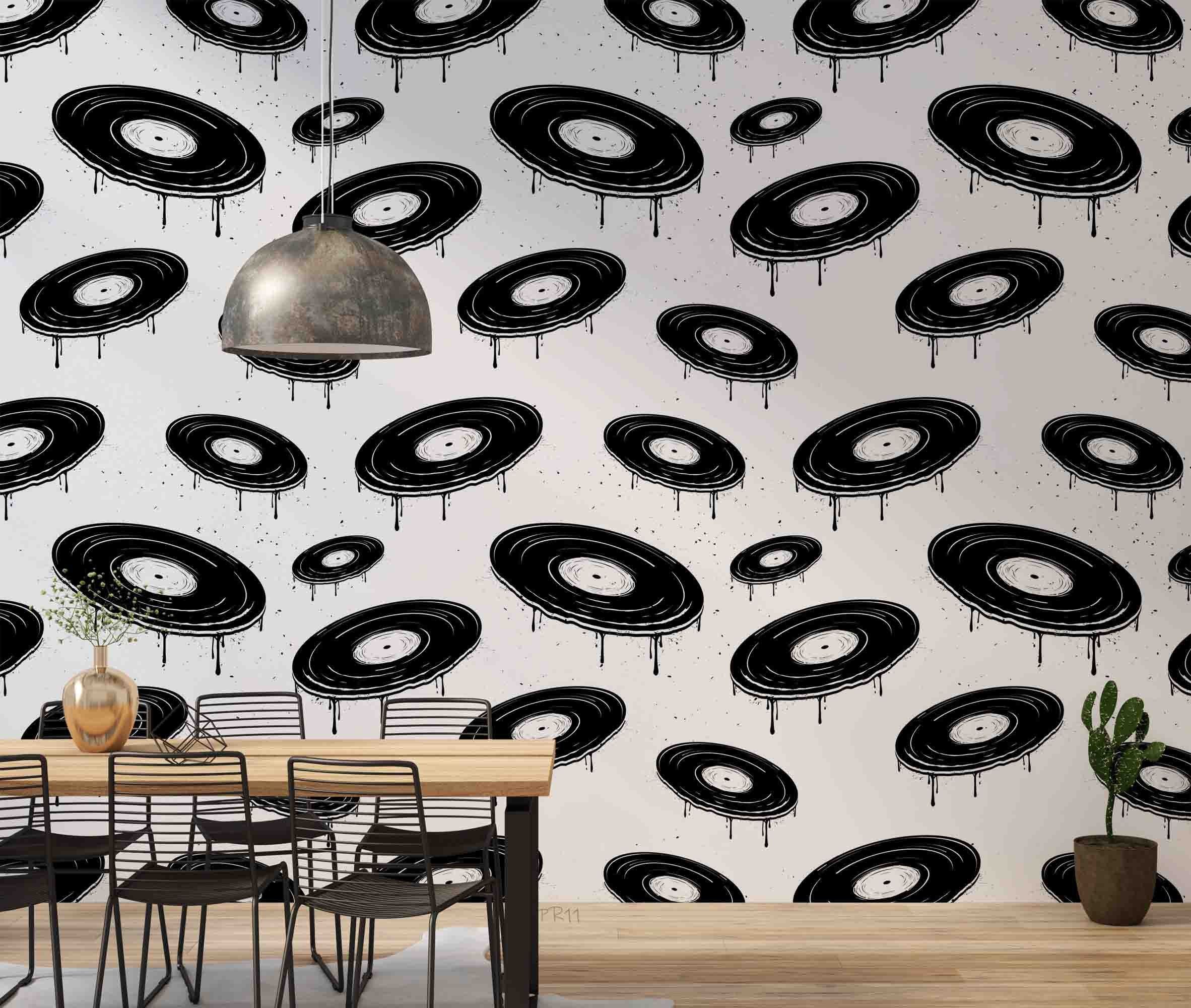 Geometric Circle Drip Ink White Contemporary Wallpaper contemporary street art wall mural for creative room or feature wall -