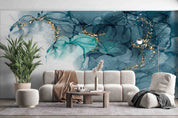 3D Teal Blue Marble teal abstract marble texture wall mural wallpaper for bedroom - view 5