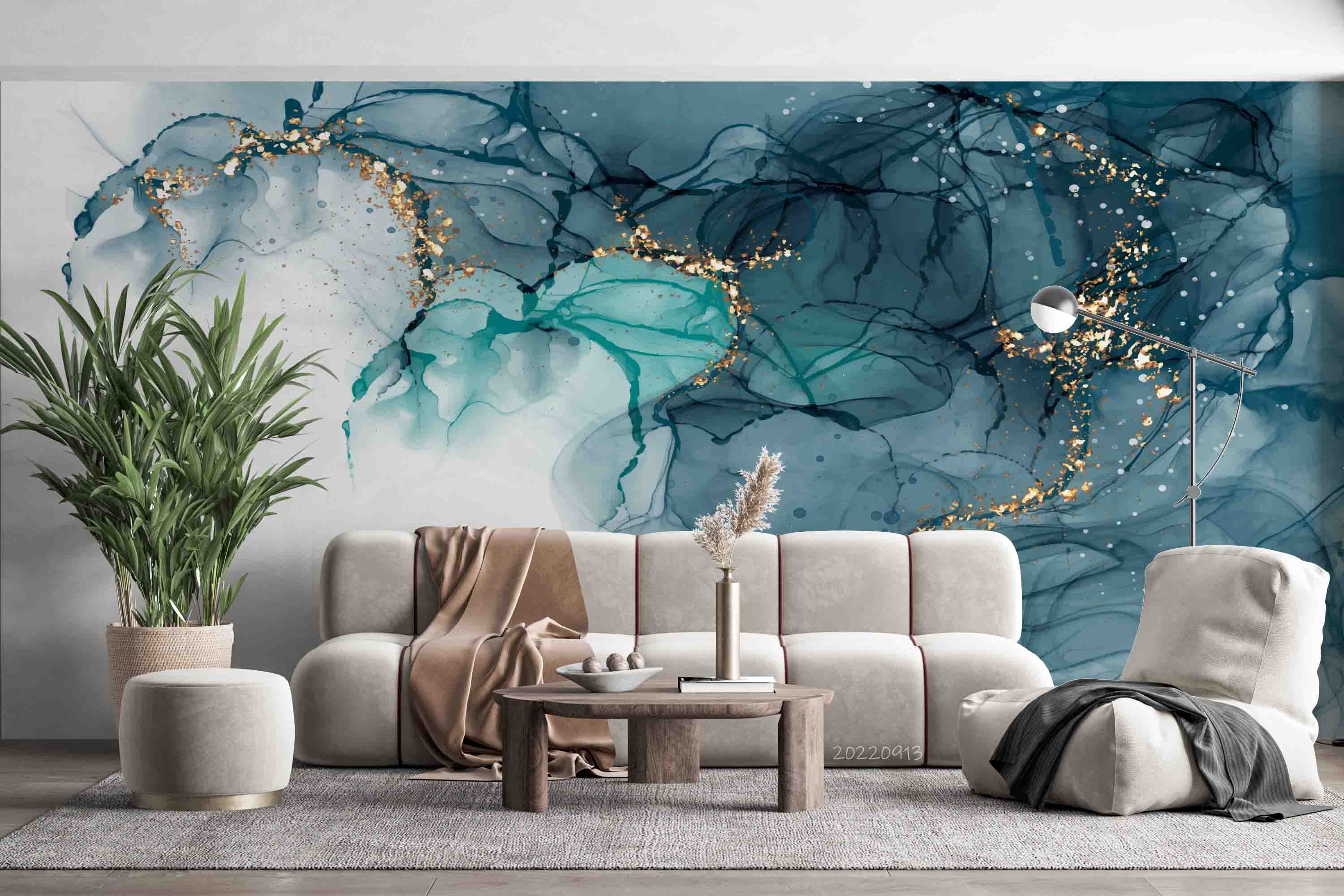 3D Teal Blue Marble teal abstract marble texture wall mural wallpaper for bedroom - view 5