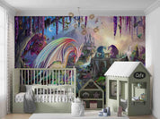 3D Fantasy Castle Plant Floral Dragon Wall Mural Wallpaper GD 4767- Jess Art Decoration