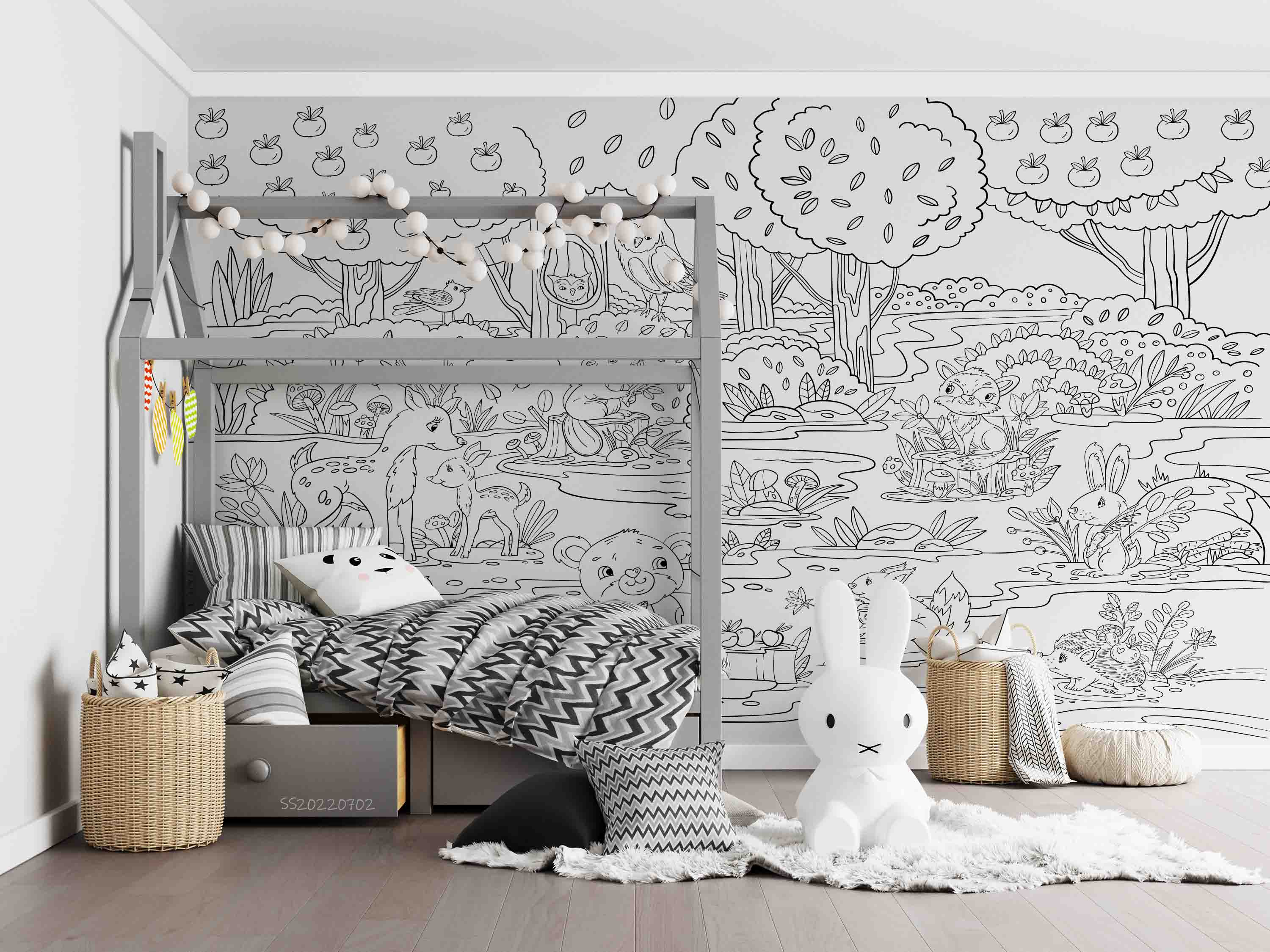 3D Doodle Cute Forest Animals Plants Trees Mushrooms Floral Wall Mural Wallpaper GD 5100- Jess Art Decoration