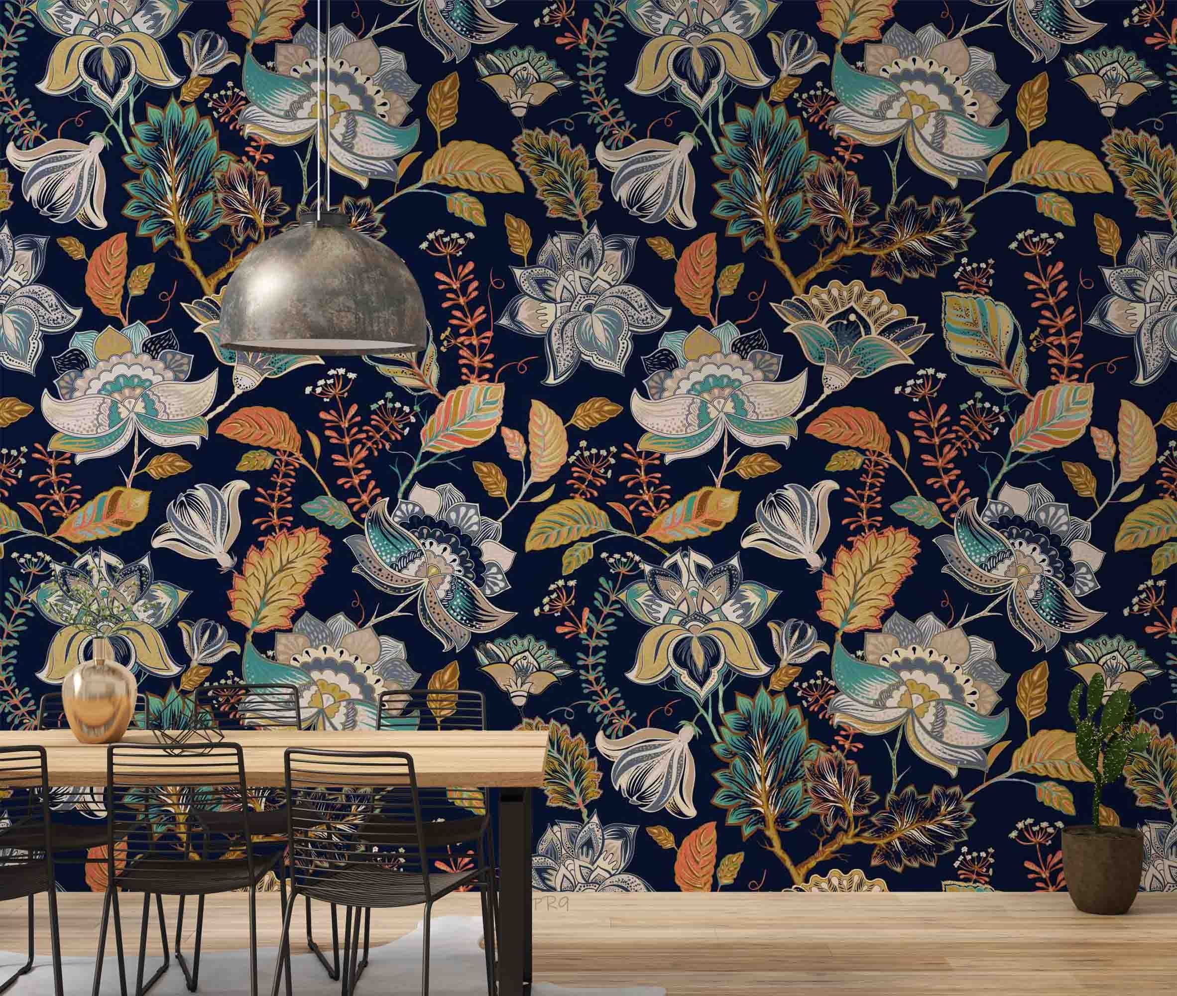 3D Vintage Floral Black Background Wall Mural Wallpaper GD 4614- Jess Art Decoration