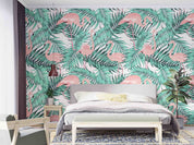 3D Green Tropical Jungle Palm Leaves Pink Exotic Flamingo Wall Mural Wallpaper GD 5157- Jess Art Decoration