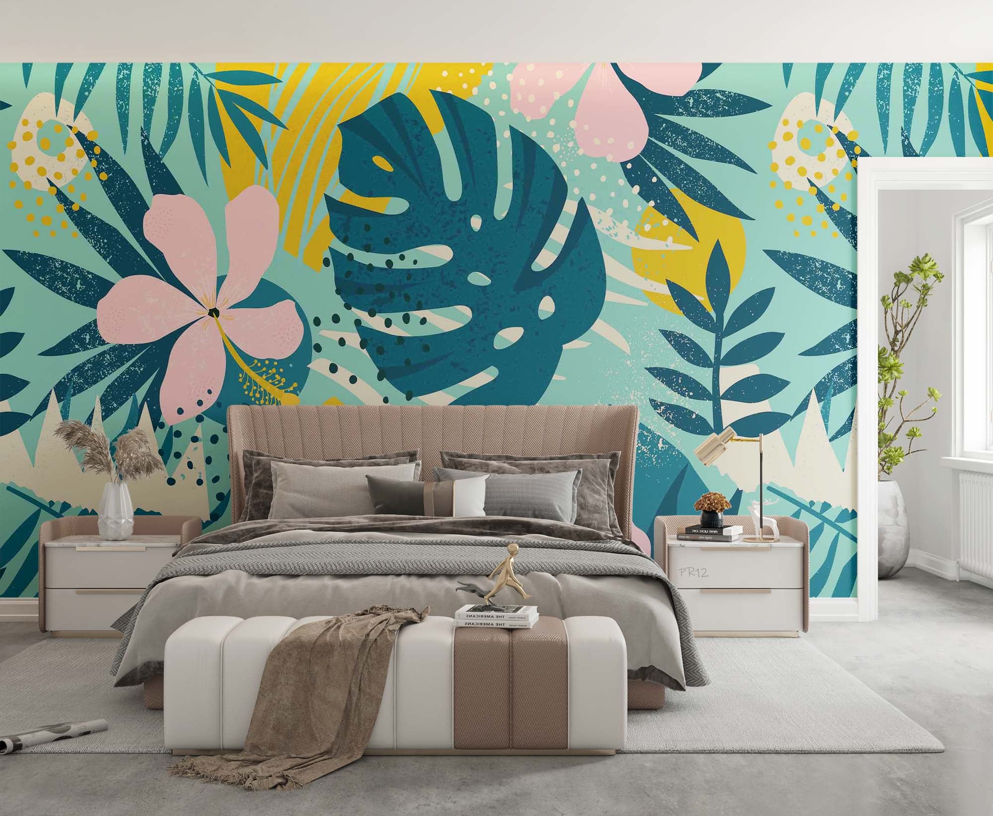 3D Modern Art Tropical Floral Palm Leaf Wall Mural Wallpaper GD 4942- Jess Art Decoration
