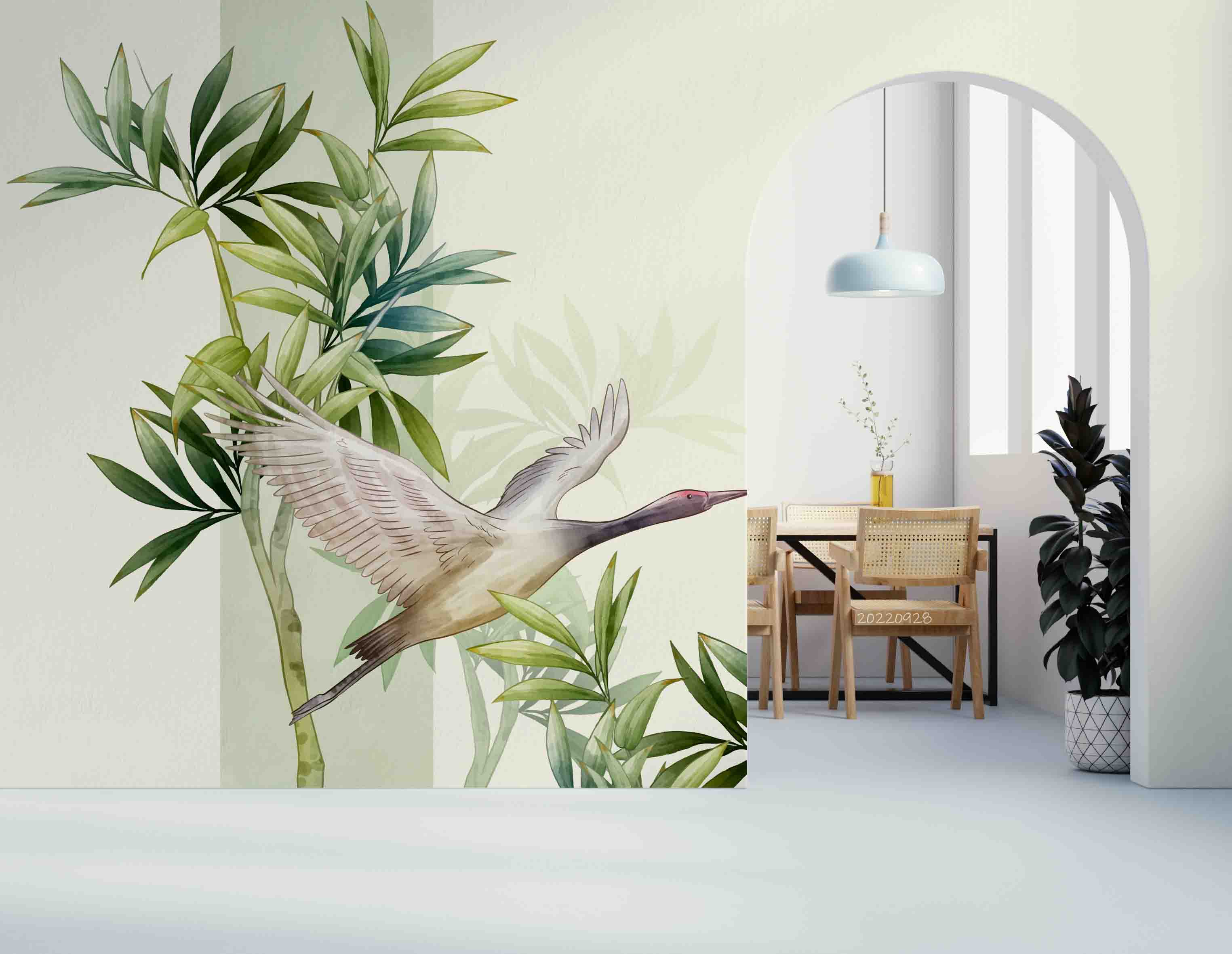 3D Asian Plants Leaves Watercolor Illustration Birds Wall Mural Wallpaper GD 3405- Jess Art Decoration