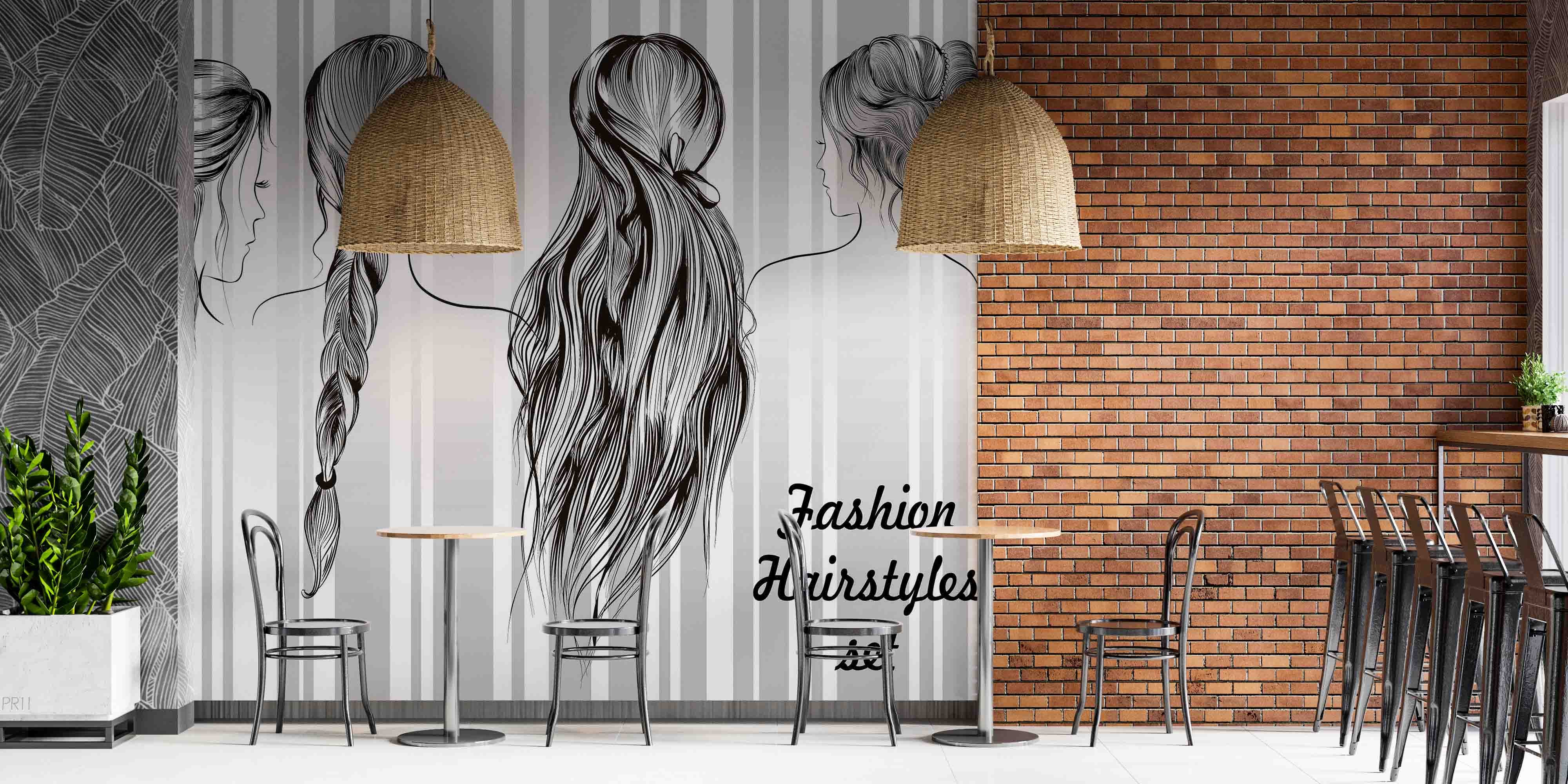 Abstract Women Back Hairstyle Contemporary Wallpaper contemporary street art wall mural for creative room or feature wall - v