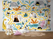 3D Cartoon Tropical Plant Volcano Dinosaur Maze Wall Mural Wallpaper GD 4573- Jess Art Decoration