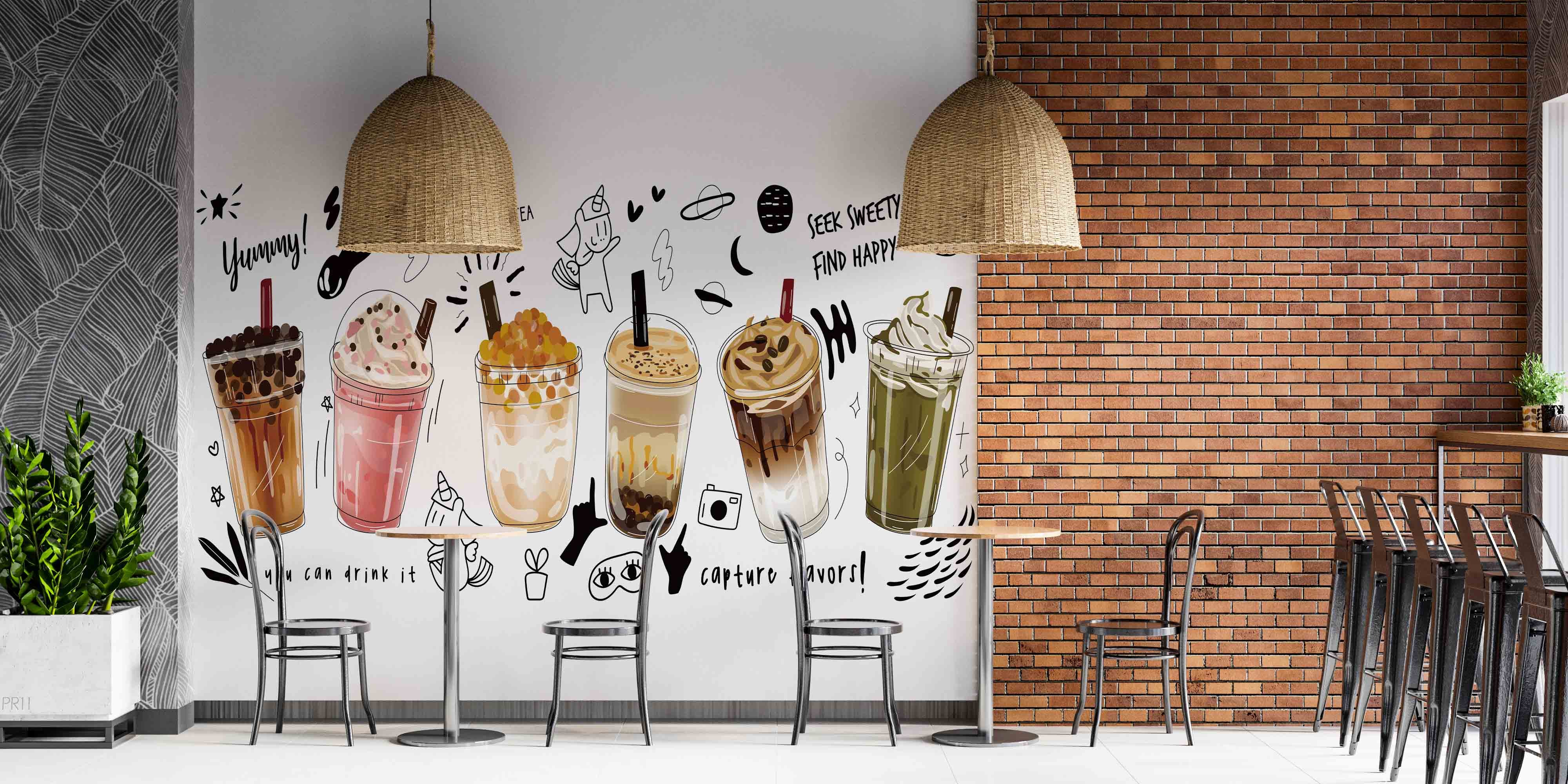 Bubble Milk Tea Boba Milk Tea Pearl Milk Tea Delicious Drink Wallpaper cafe & food wall mural for cafe, restaurant or shop in