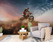 Motocross Rider Hillside Sunset Action Sports Wallpaper action sports wall mural for sports room or entertainment space - vie