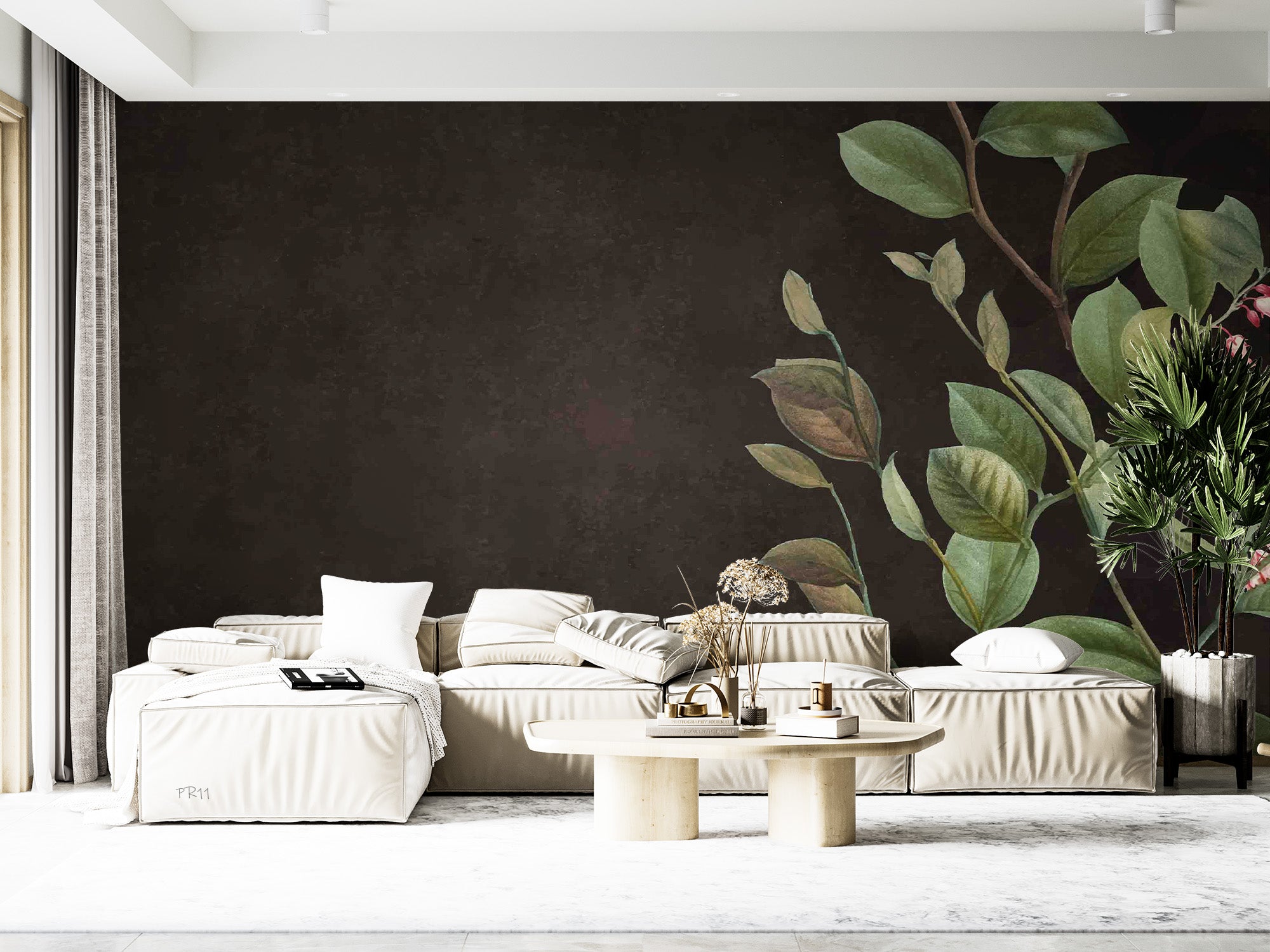 3D Green Leaves Black Background Wall Mural Wallpaper GD 4868- Jess Art Decoration