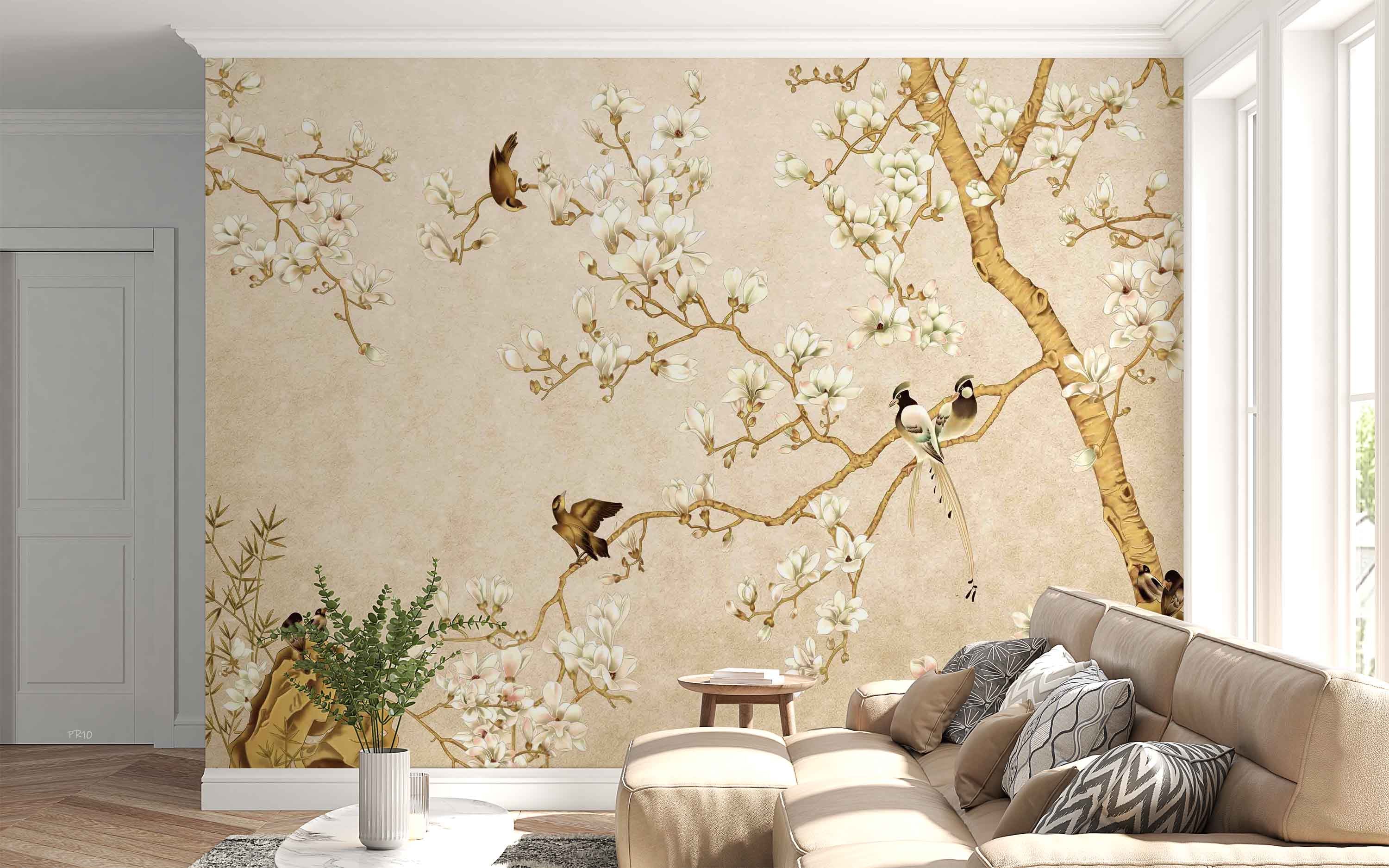 3D Chinese Magnolia Branch Bird Wall Mural Wallpaper GD 4722- Jess Art Decoration