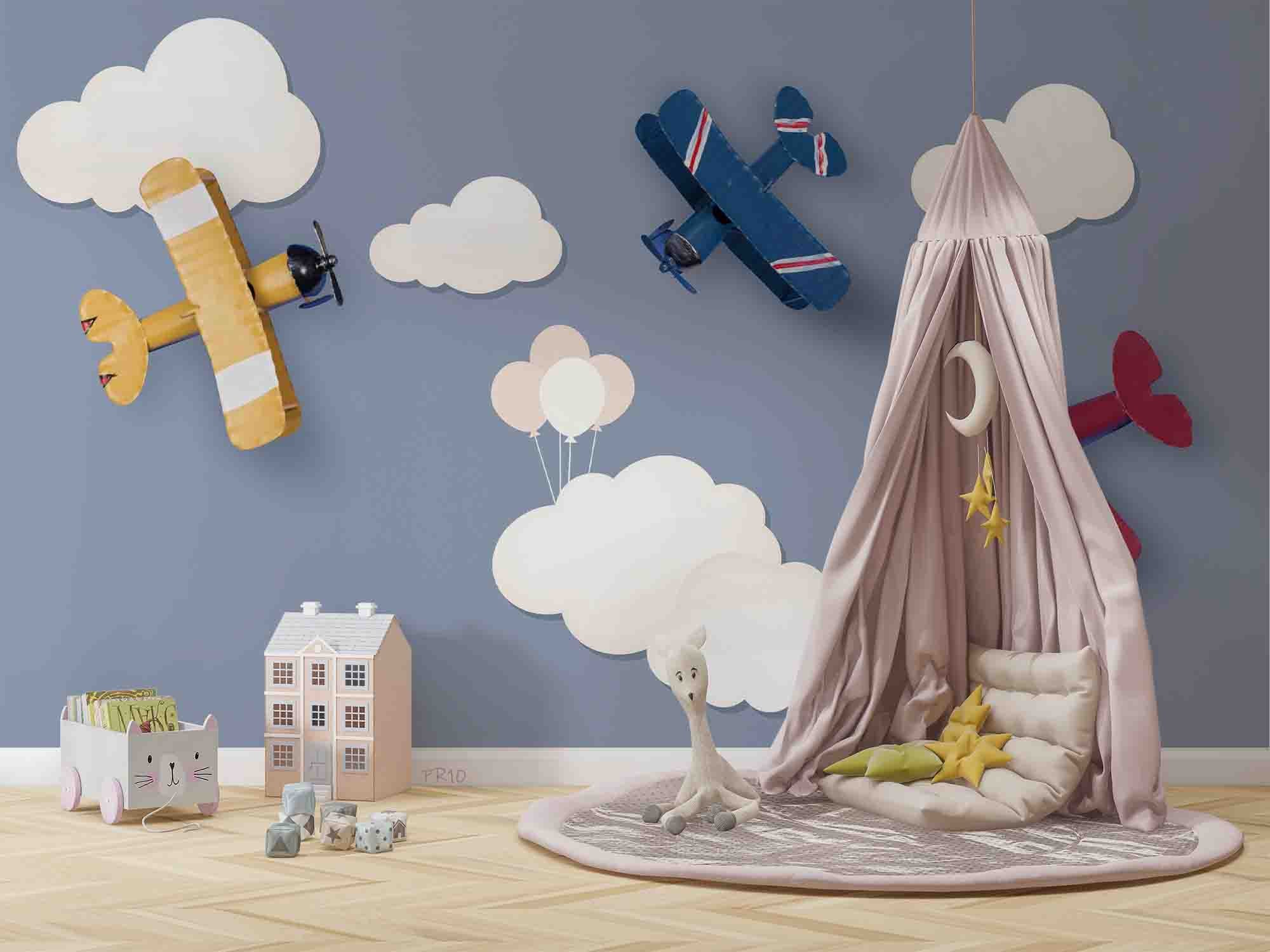 3D Paper Airplane Clouds paper airplane cloud mural wall mural wallpaper for nursery - view 5