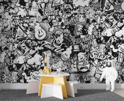 3D Abstract Artistic Graffiti Black White Monster Wall Mural Wallpaper GD 4791- Jess Art Decoration