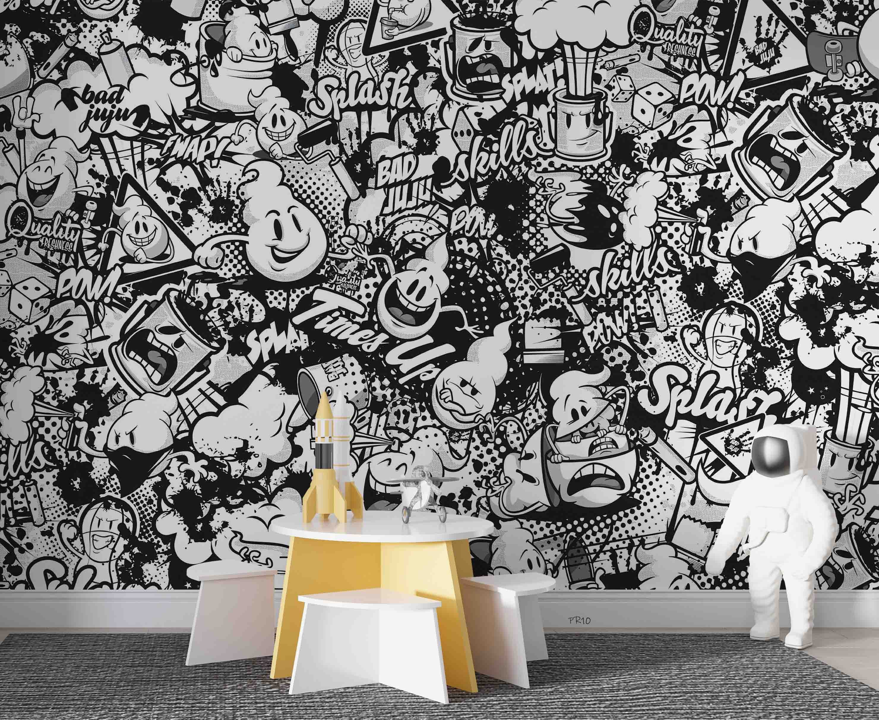 3D Abstract Artistic Graffiti Black White Monster Wall Mural Wallpaper GD 4791- Jess Art Decoration