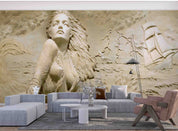 3D Relief Sea Beautiful Girl Sailboat Wall Mural Wallpaper GD 4990- Jess Art Decoration