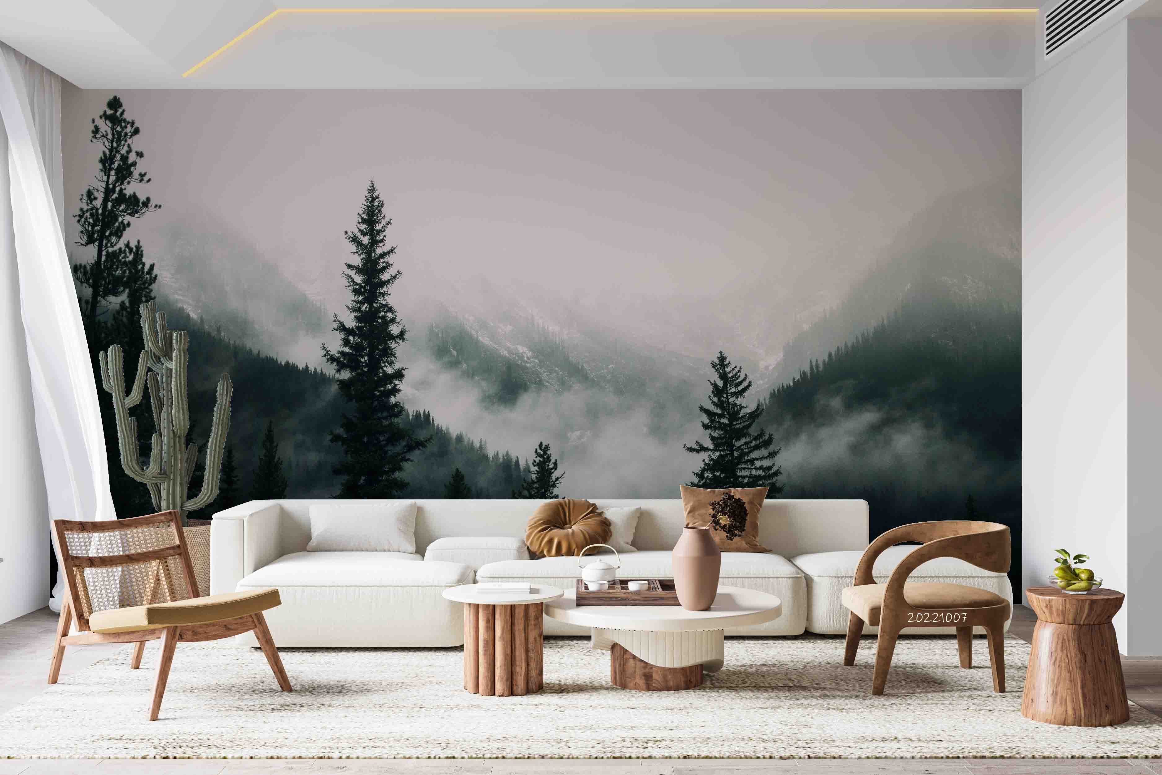 3D Tall Trees Forest Mountains Covered Fog Wall Mural Wallpaper GD 3209- Jess Art Decoration