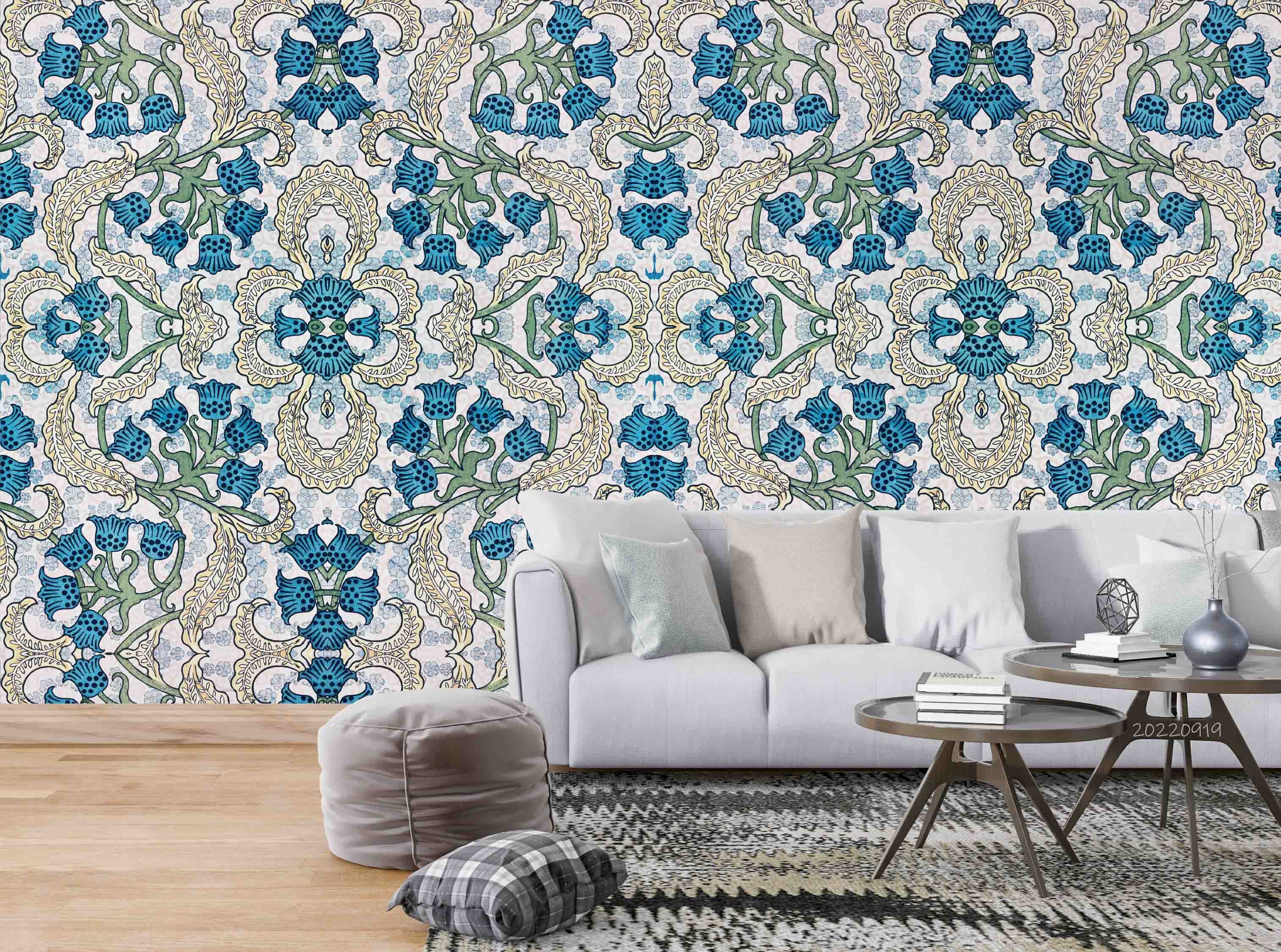 3D Art Nouveau Lily Valley Flower Pattern Background Wall Mural Wallpaper GD 3500- Jess Art Decoration