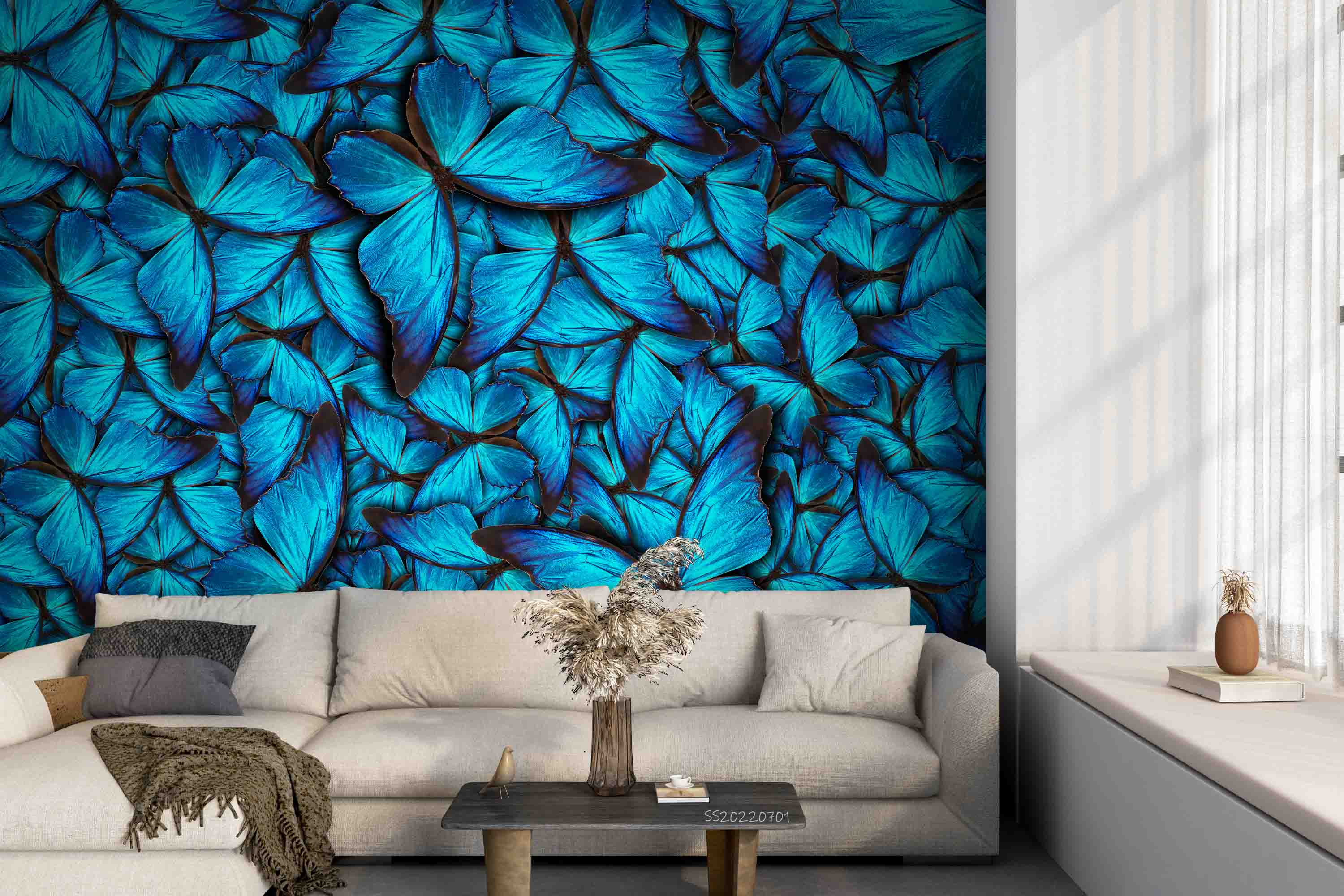 3D Beautiful Blue Butterfly Wall Mural Wallpaper GD 5033- Jess Art Decoration