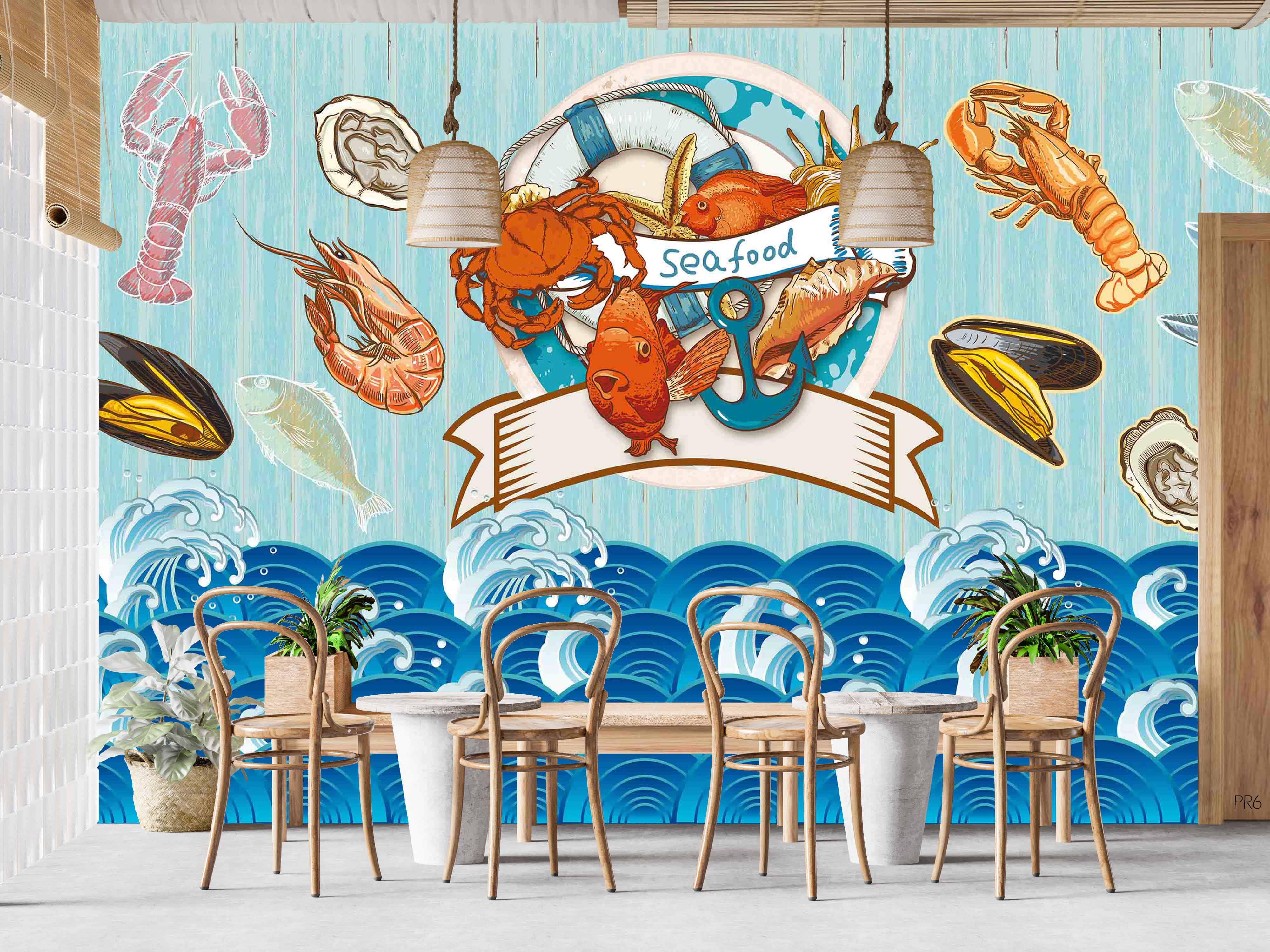3D Animal Sea World Ocean Blue Fish Prawn Wall Mural Wallpaper YXL 18- Jess Art Decoration