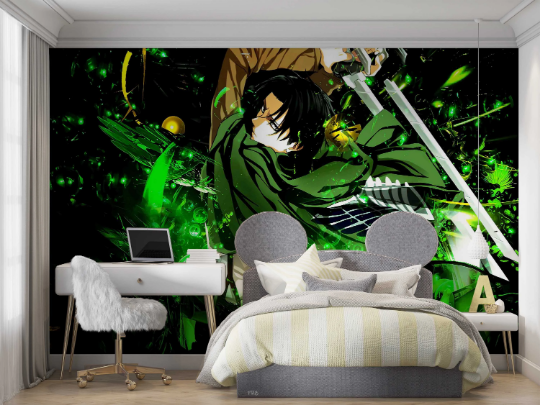 3D Cartoon Person Sword Green Wall Mural Wallpaper YXL 1194