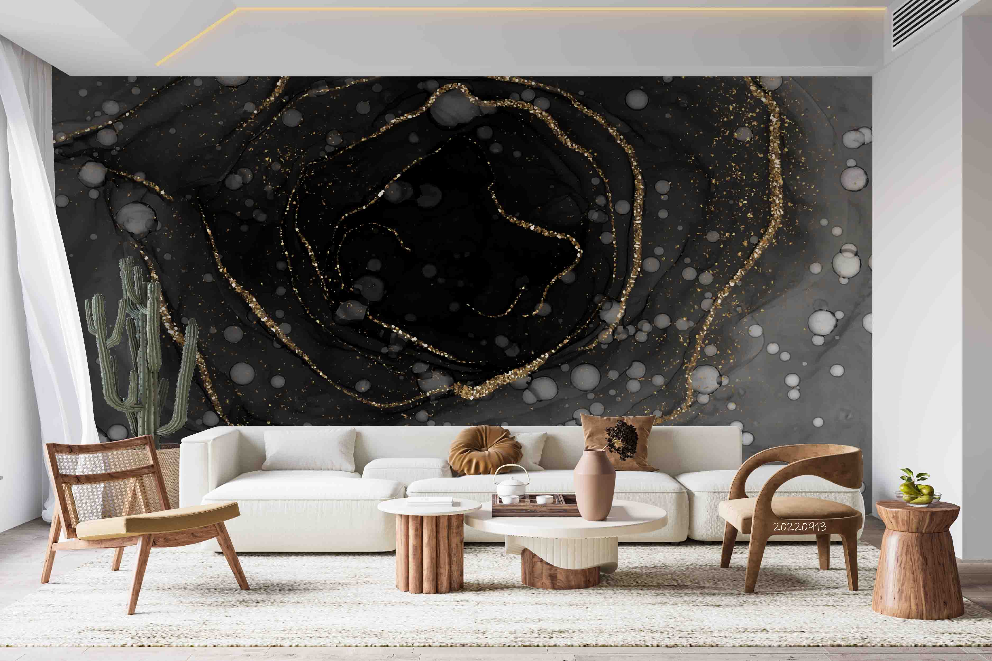 3D Black Gold Marble luxury black marble texture wall mural wallpaper for bedroom - view 5