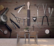 3D Barber Tools Wooden Board Texture Background Wall Mural Wallpaper GD 4702- Jess Art Decoration