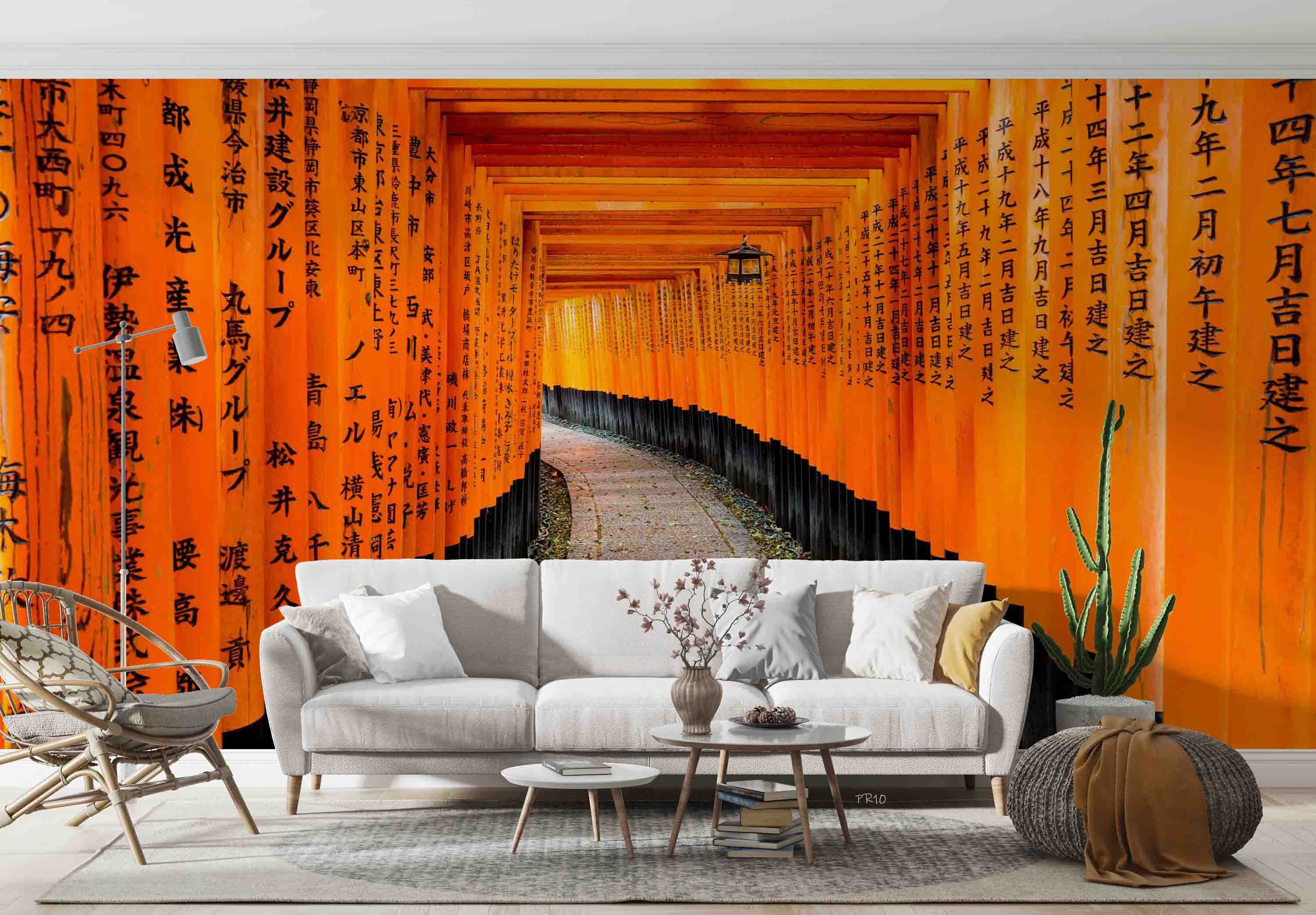 3D Red Tori Gate Fushimi Inari Shrine Kyoto Japan Wall Mural Wallpaper GD 4728- Jess Art Decoration