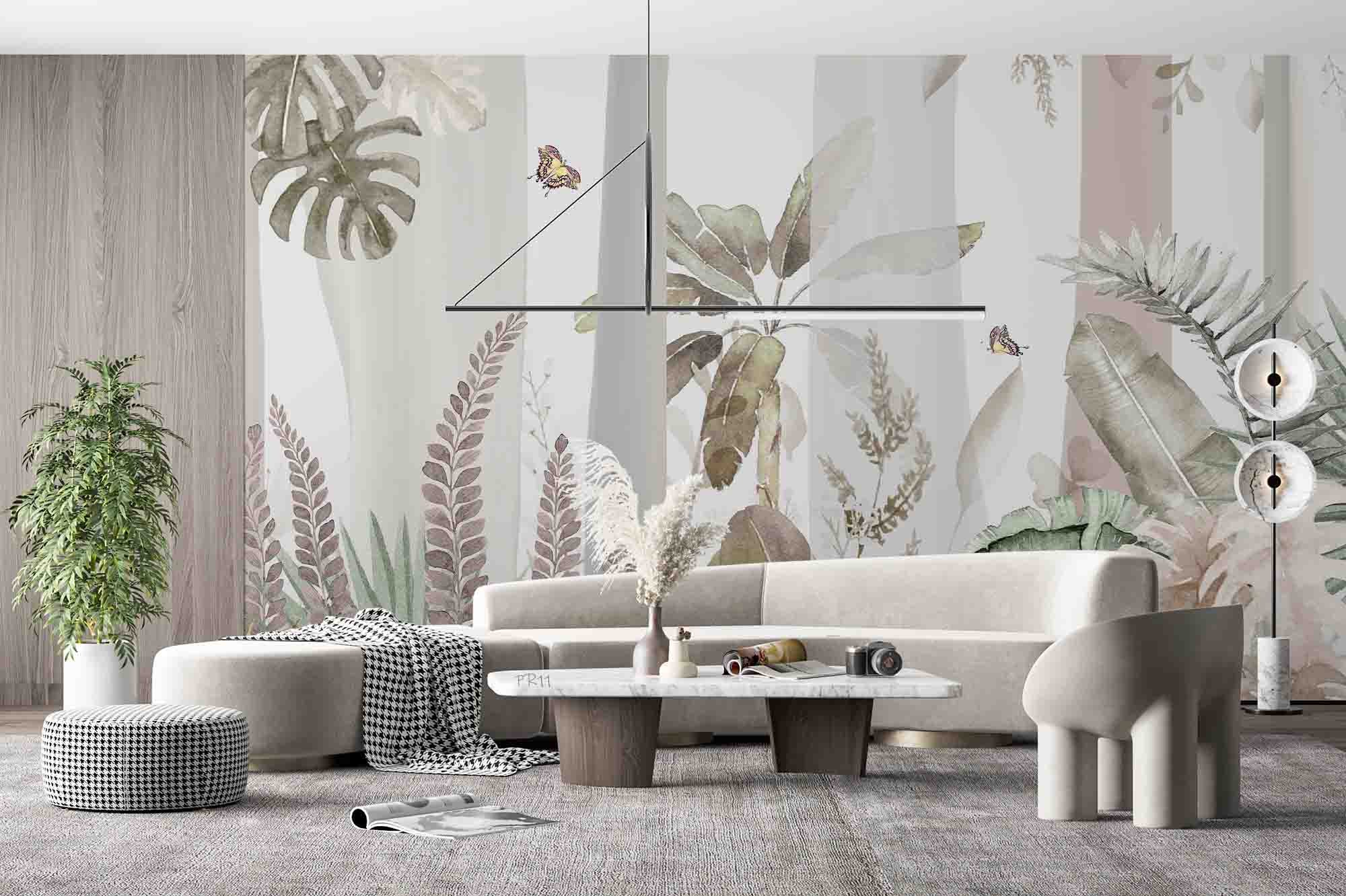 3D Vintage Tropical Plant Leaves Butterfly Wall Mural Wallpaper GD 4829- Jess Art Decoration