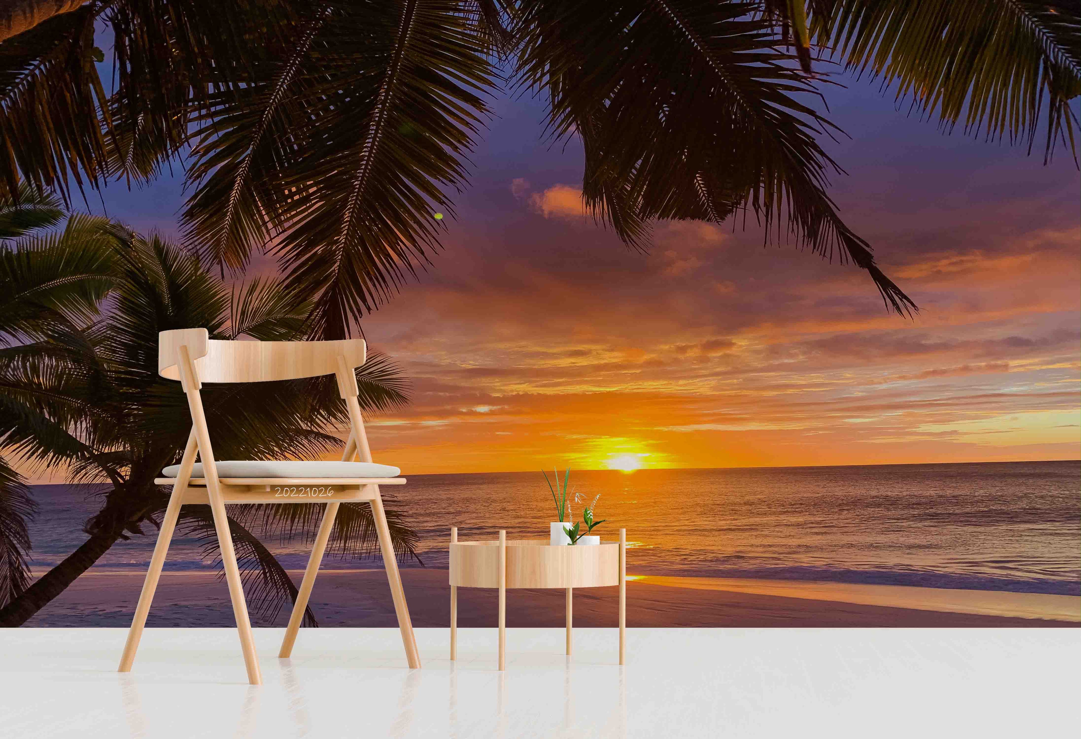 3D Beach Sea Coconut Tree Sunset Skyline Wall Mural Wallpaper GD 3110- Jess Art Decoration