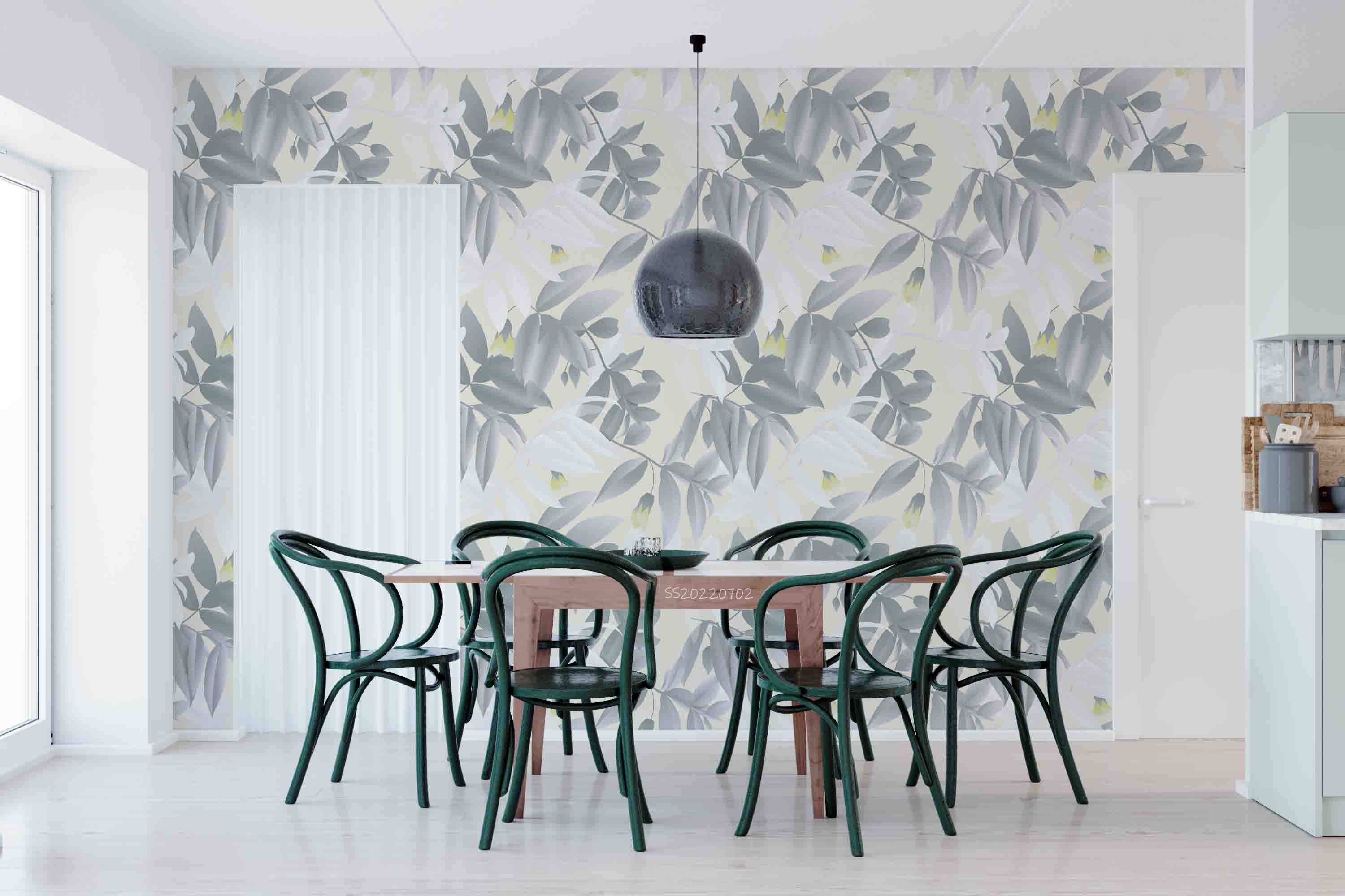 3D Green White Leaves Yellow Floral Light Yellow Background Wall Mural Wallpaper GD 5141- Jess Art Decoration