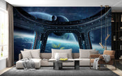 3D Space Planet Space Station Window View Wall Mural Wallpaper GD 4828- Jess Art Decoration