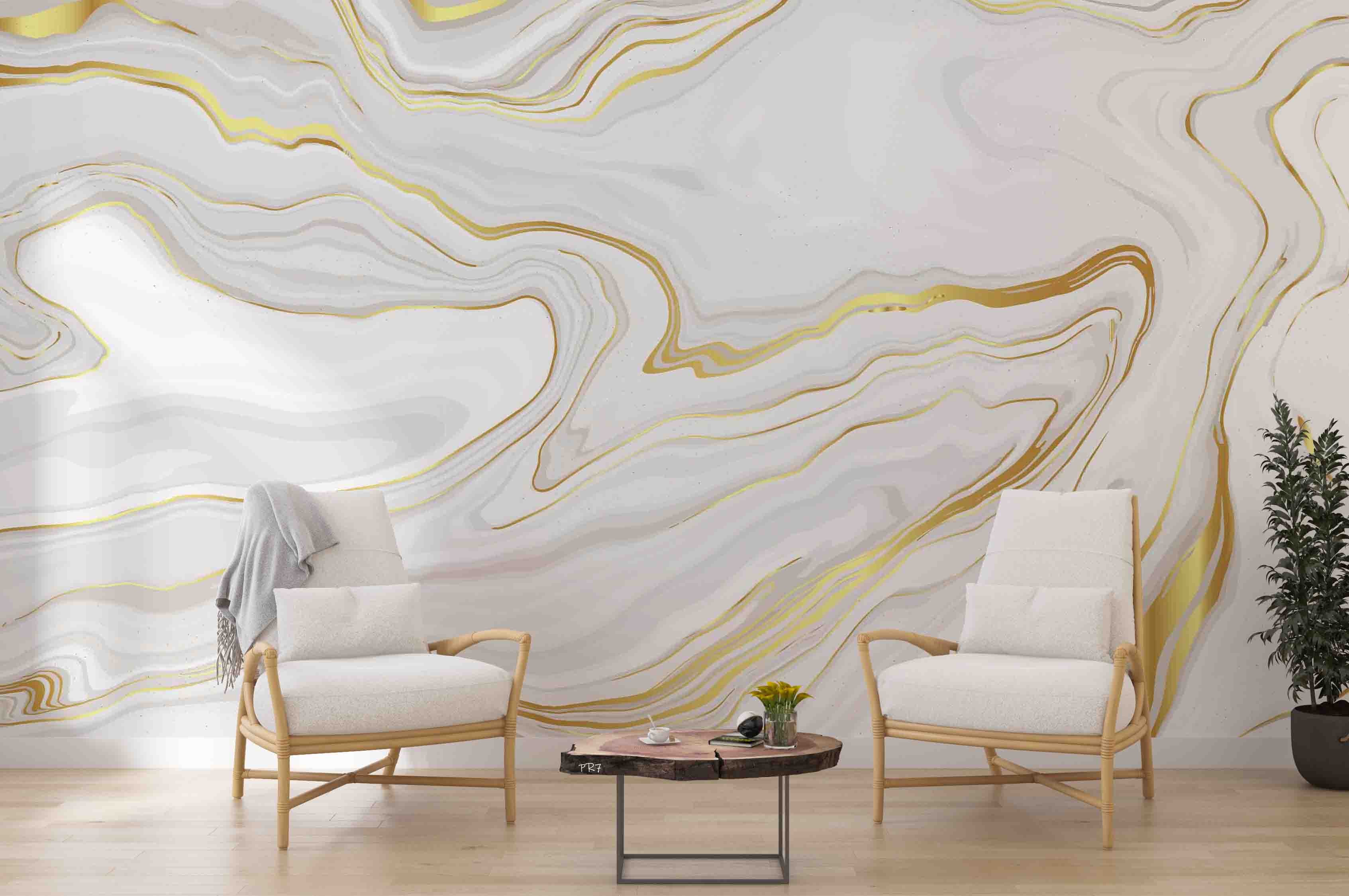 3D Abstract White Gold Marble Texture Wall Mural Wallpaper GD 4416- Jess Art Decoration