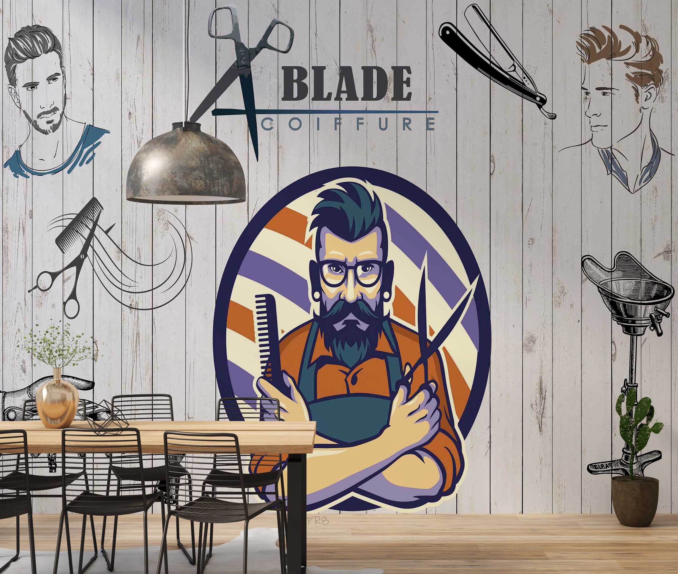 3D Barbershop Barber Tools Wall Mural Wallpaper GD 4612- Jess Art Decoration