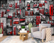 UK Street Red Telephone Booth Bus Guard Wallpaper urban graffiti wall mural for teen room, studio or feature wall - view 5